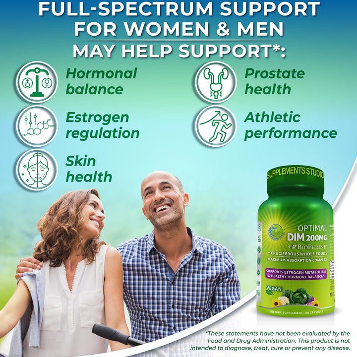 Optimal DIM 200mg Supplement for Women and Men - Made with Organic Whole Foods - Estrogen & Hormone Balance Support Diindolylmethane Complex - Maximum Absorption Delayed-Release Capsules - 60 Count