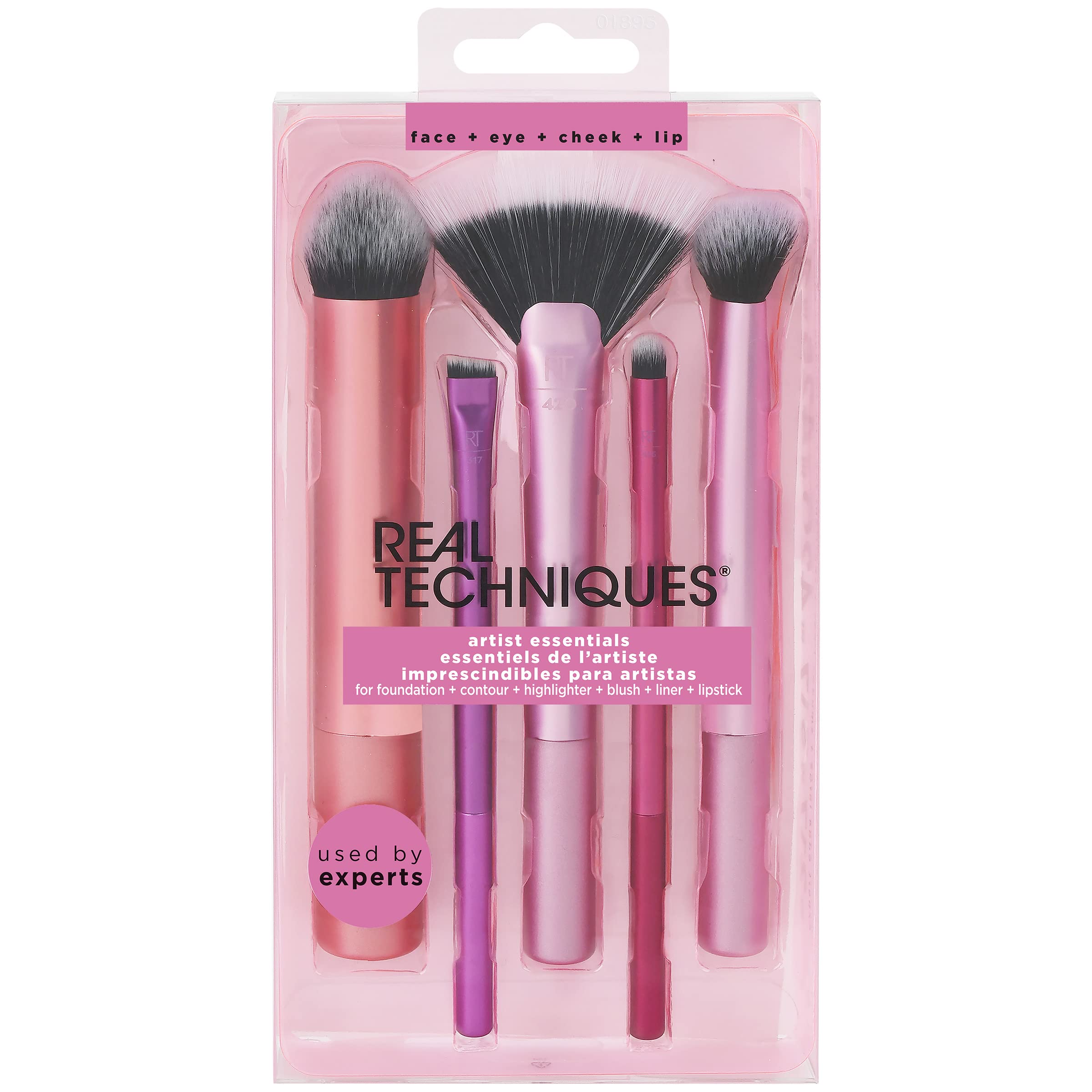 Real Techniques Artist Essential Makeup Brush Set, Includes Eye Liner Brush and Foundation Brush, Set of 5 - Multicolor