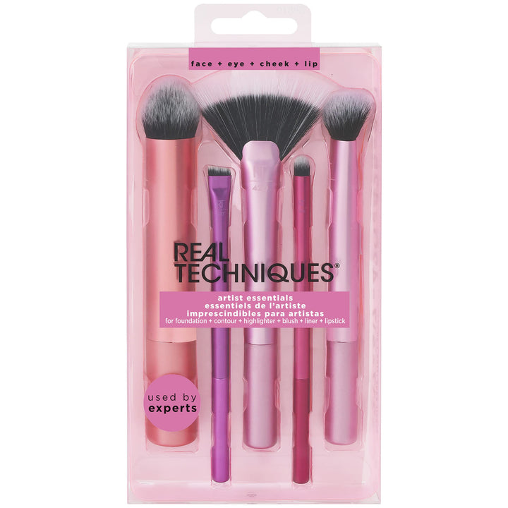 Real Techniques Artist Essential Makeup Brush Set, Includes Eye Liner Brush and Foundation Brush, Set of 5 - Multicolor
