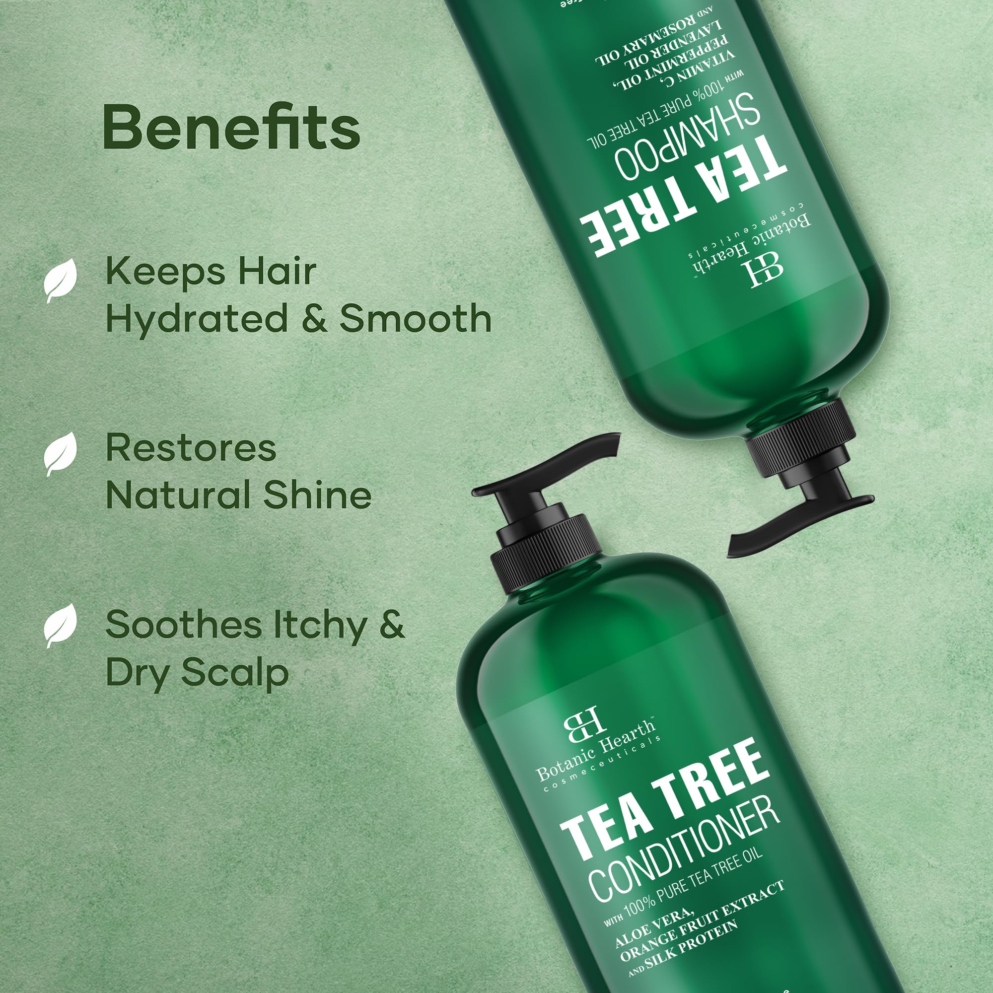 Botanic Hearth Tea Tree Shampoo and Conditioner Set - with 100% Pure Tea Tree Oil, for Itchy and Dry Scalp, Sulfate/Paraben Free - for Men and Women - 16 fl oz each