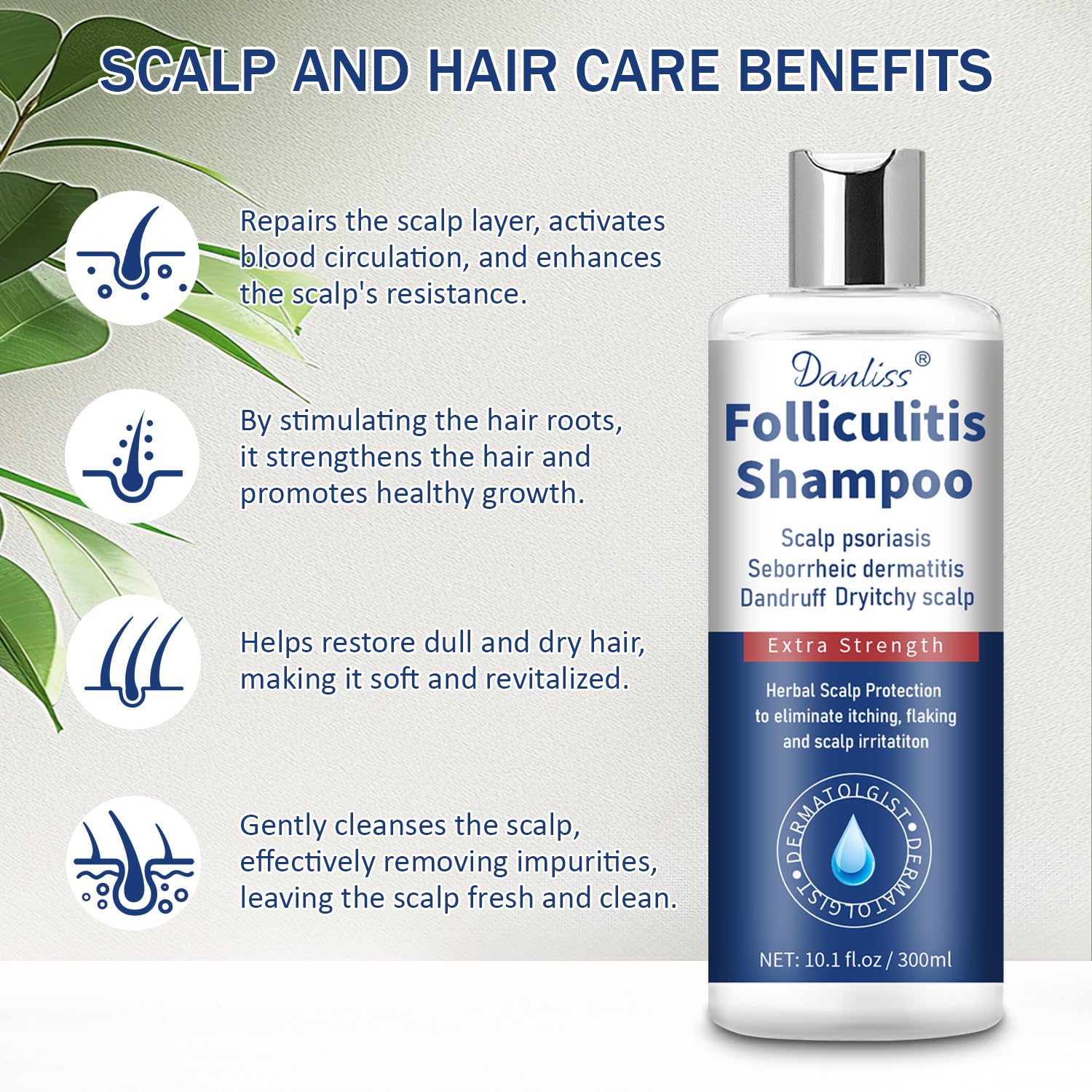 Sulfate Free - Anti Fungal Folliculitis Treatment Shampoo With Formula for Prone to Folliculitis,Seborrheic Dermatitis,For Normal to Oily Scalp Relieves Itchy & Dry Scalp, Dandruff - 10.1 Oz