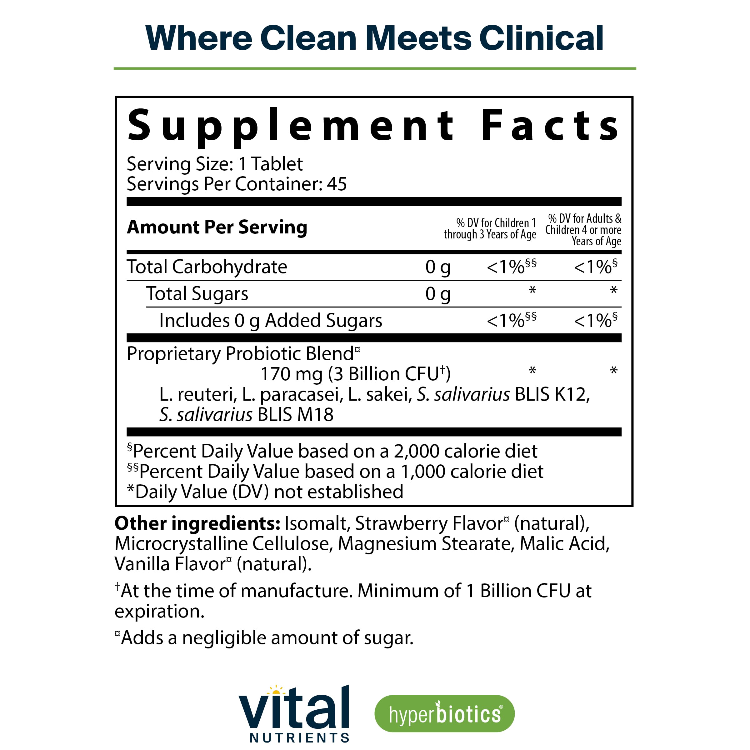 Hyperbiotics Vital Nutrients Pro Kids Probiotic ENT | Toddler Probiotics for Kids Ear, Nose and Throat | Targeted Immune and Digestive Health | Strawberry-Lemon 45 Sugar-Free Chewable Tablets