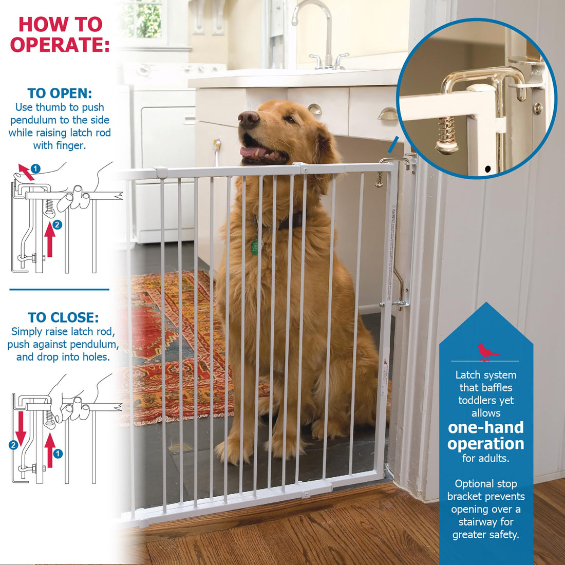 Cardinal Gates MG25 Duragate Baby Gate - Adjustable Dog Gate - Steel Safety Gate for Kids & Pets - 26.5 to 41.5 Inches Wide - White