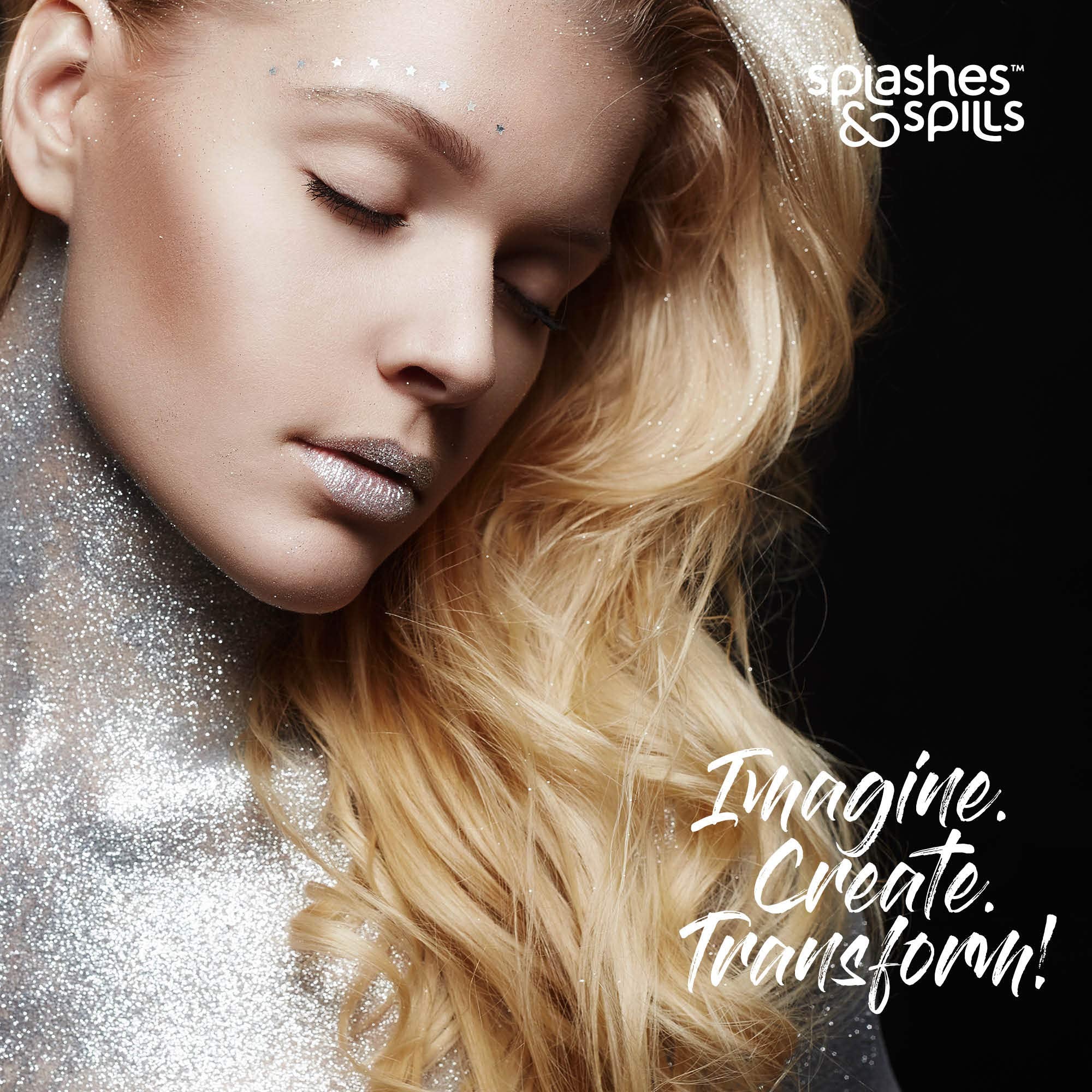 Body Glitter Paint Gel - 7 Color Costume Set for Women, Girls - 10 ml Tubes Holographic Shimmer Effect for Hair, Body, Face - Great for Festival, Costume Party, Halloween - by Splashes and Spills