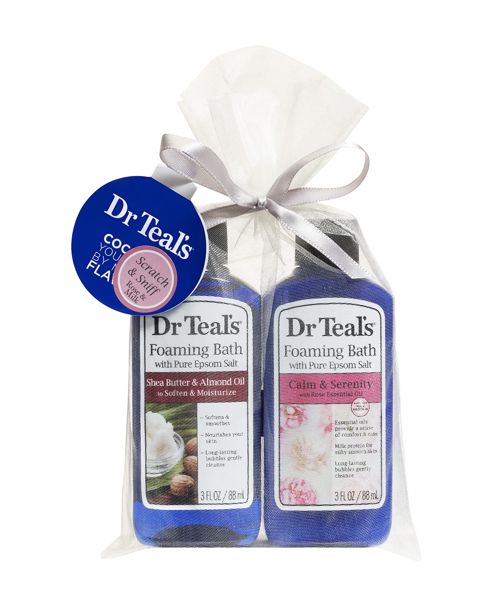 Dr Teal's Foaming Bath Holiday Gift Combo Pack (6 fl oz Total): Soften & Moisturize with Shea Butter & Almond Oil and Calm & Serenity with Rose Essential Oil. Treat Your Skin, Senses, and Stress