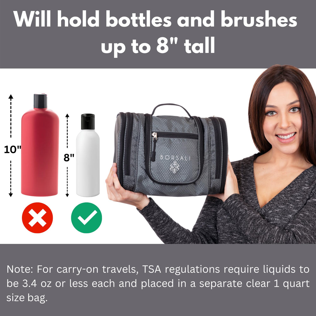 BORSALI Hanging Toiletry Bag for Women with Mirror - Medium Travel Bag for Toiletries & Travel Essentials - Compact Yet Roomy - 22 Compartments & Mesh Back Pocket - Sturdy Swivel Hook