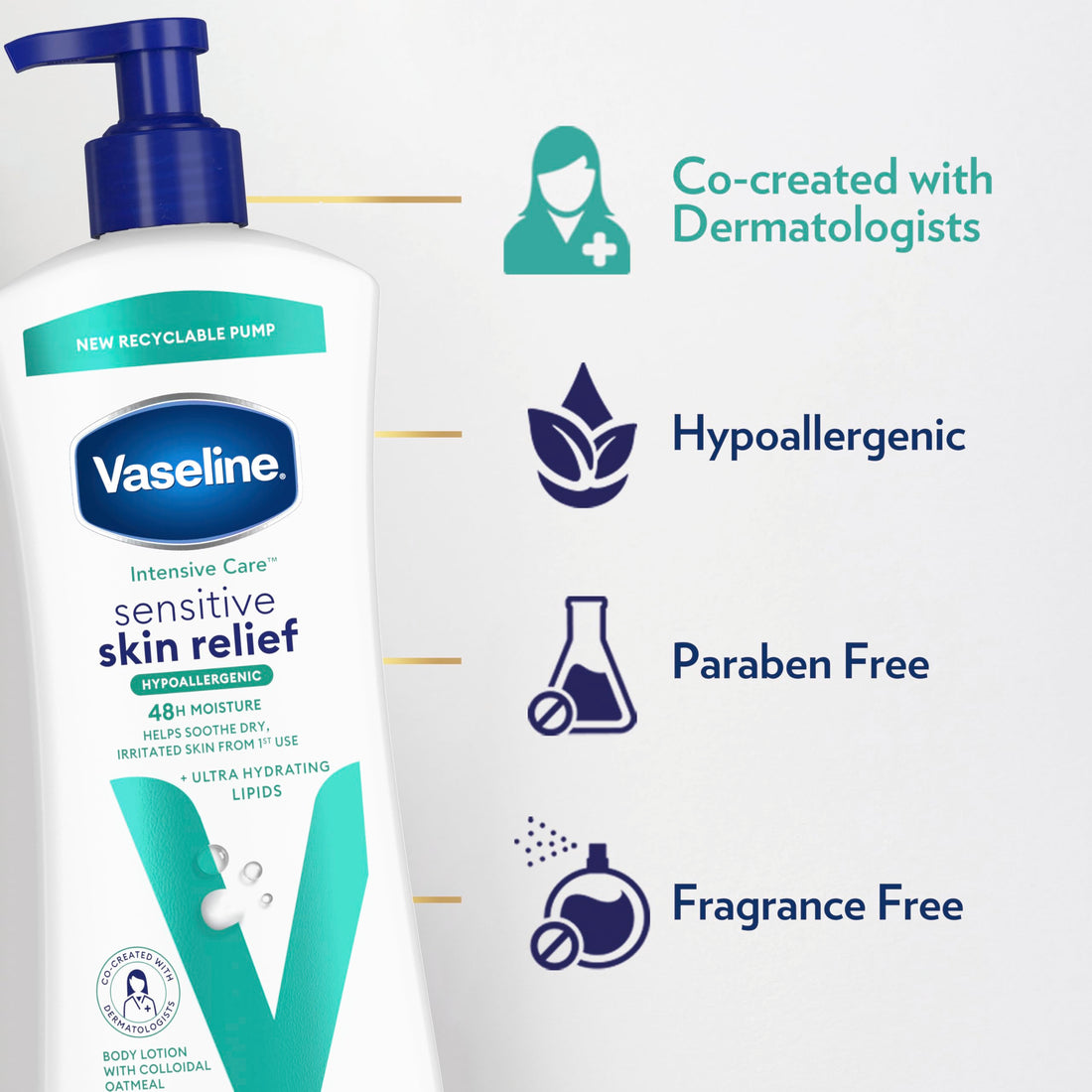 Vaseline Intensive Care Body Lotion 4 Pack Sensitive Skin Relief For Dry Skin With Colloidal Oatmeal and Ultra-Hydrating Lipids 20.3 oz