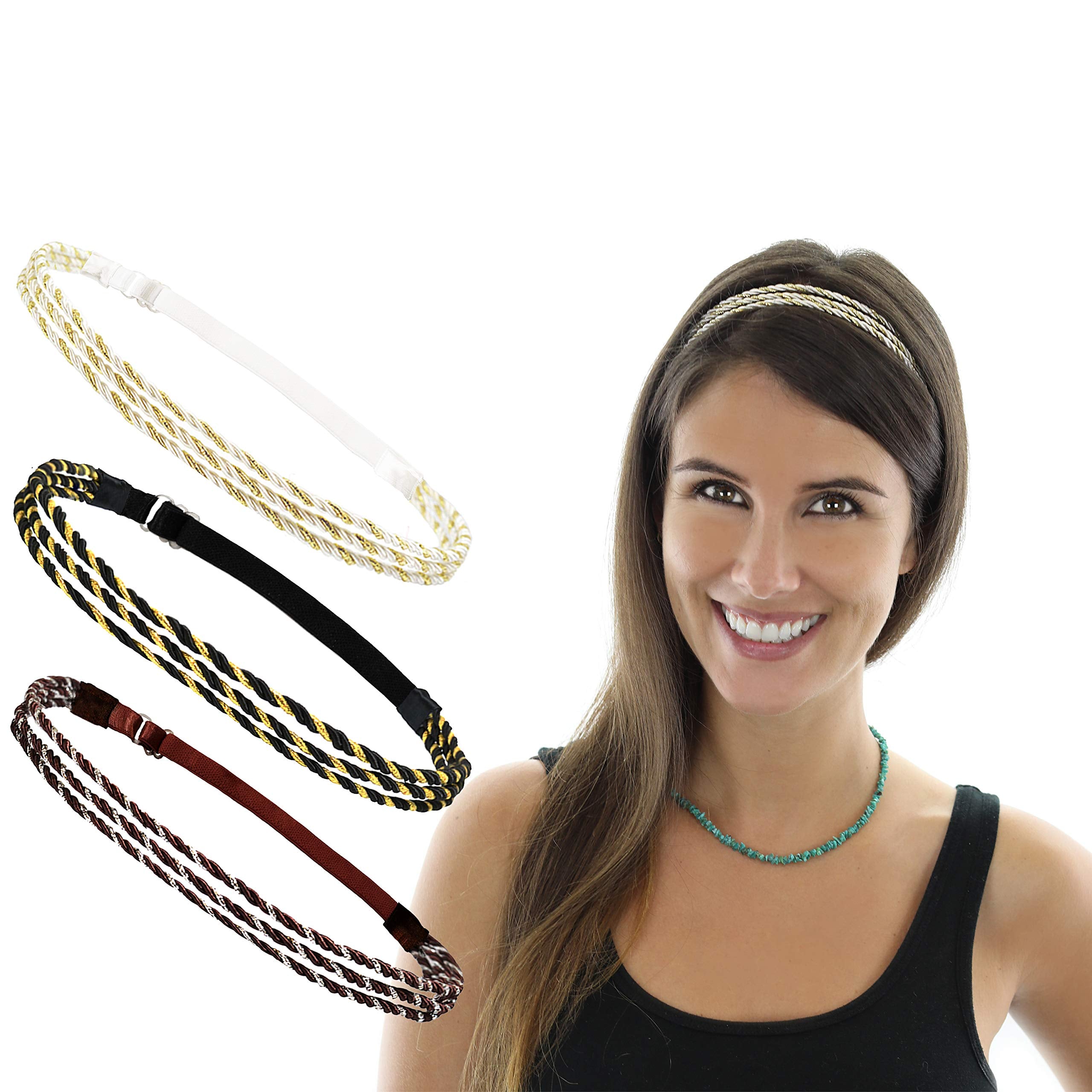 Beaute Galleria - Bundle 6pcs Stretchable Headbands Headwraps with Double Braided Band (3pcs) n Triple Strand Twisted (3pcs) Boho Chic Bohemian Greek Grecian Hairstyle for Girls Teens Ladies Women