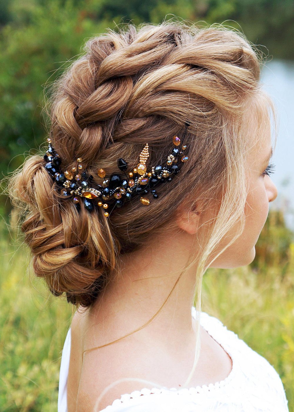 Kercisbeauty Kercisbeauty Wedding Bridal Black and Champagne Crystal Beads Long Chain Hair Comb Headband Headpiece for Prom