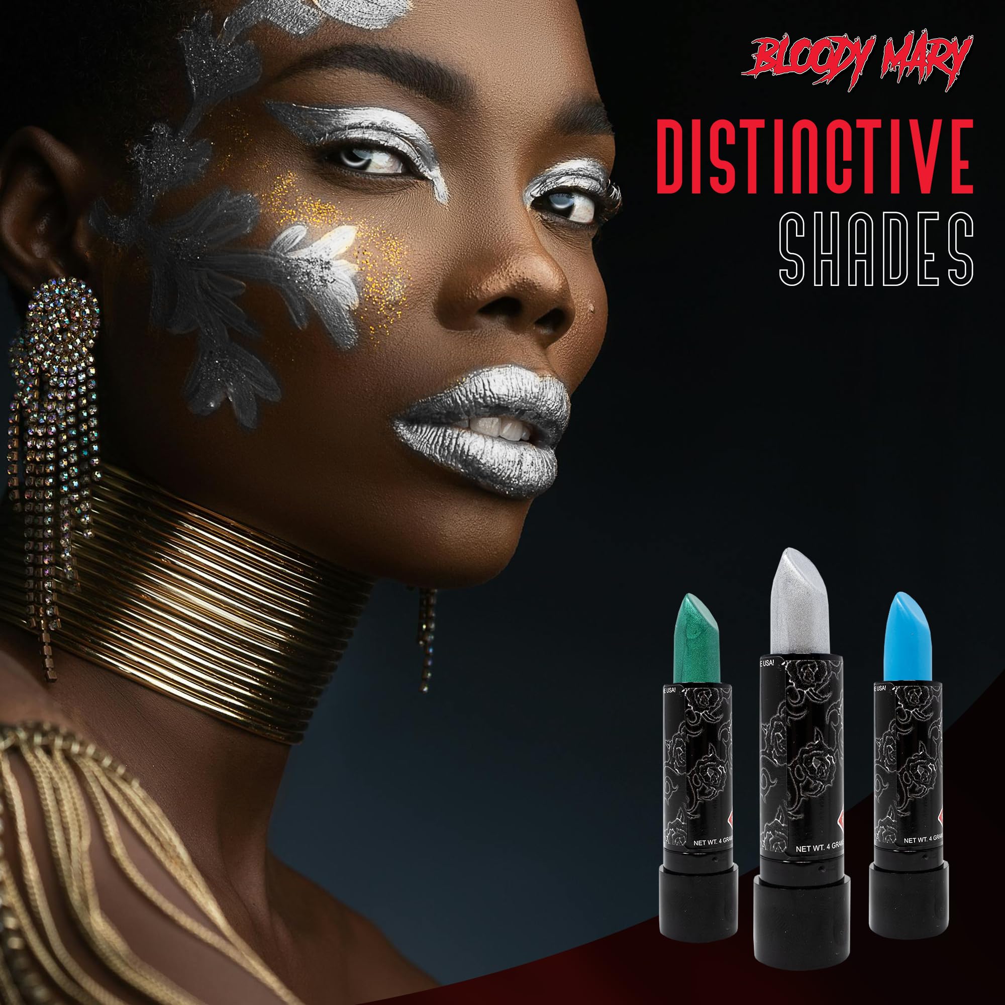 Lipstick By Bloody Mary - Professional Hollywood Makeup Quality -Creamy & Long Lasting Fashionable Eccentric Gothic Style - Ideal For Halloween - Unique Color & Rich Pigment (Black Blood)