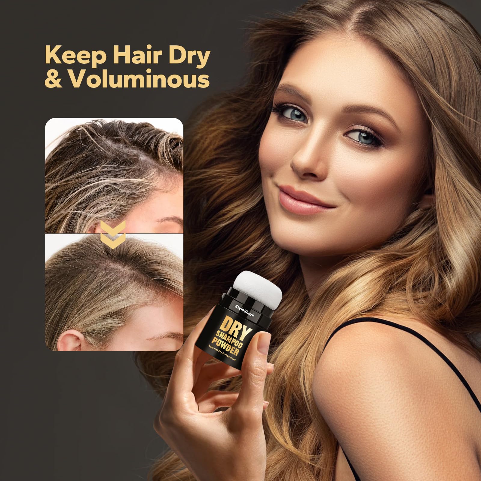 StyleShark Dry Shampoo Powder (0.29 oz), Volumizing Powder Dry Shampoo for Women & Men, Travel Size Hair Powder for Root Fuller Look, Refreshing Hair