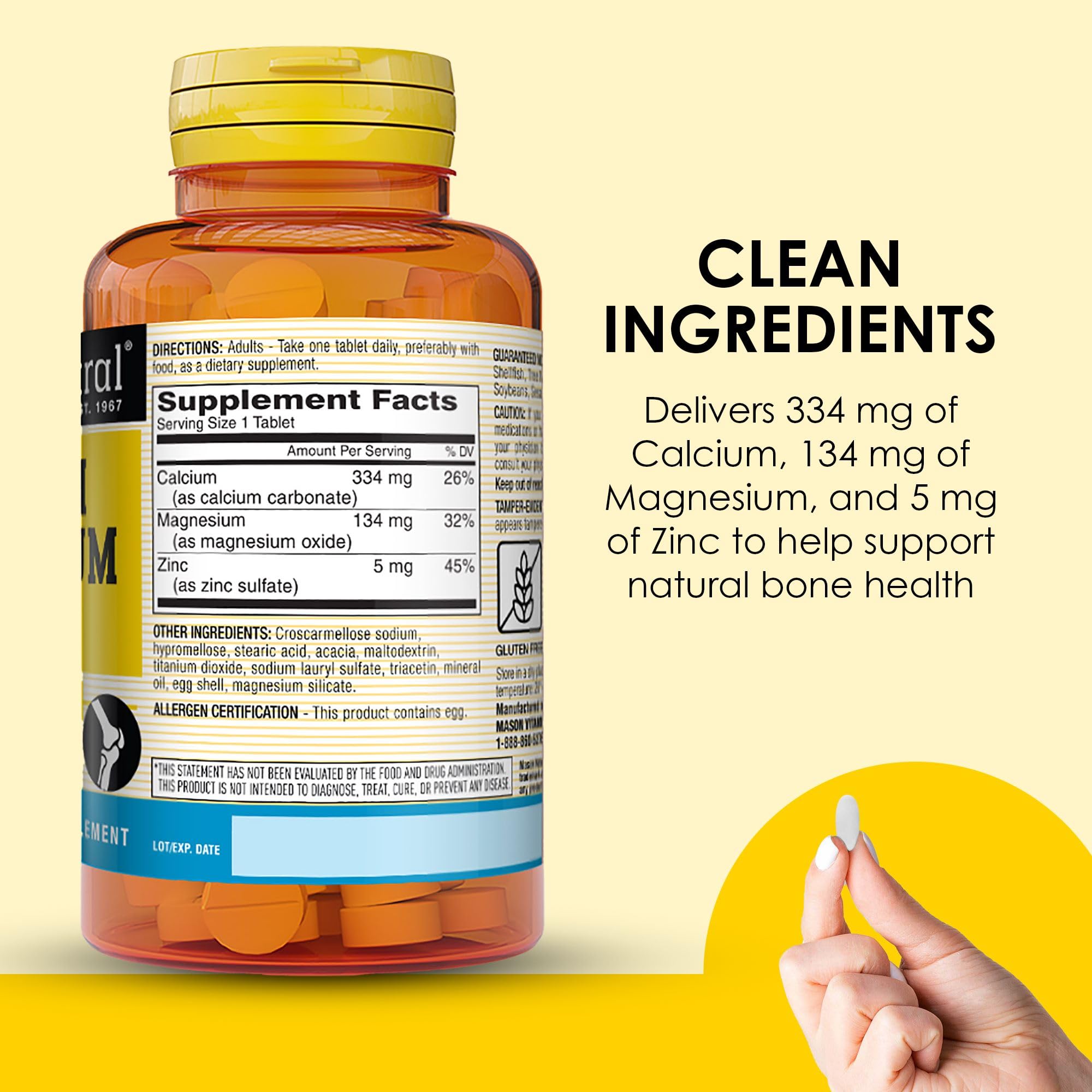 Mason Natural Calcium Magnesium & Zinc, 300-Day Supply, Supports Normal Bone Health & Immune System Booster, 3 Pack