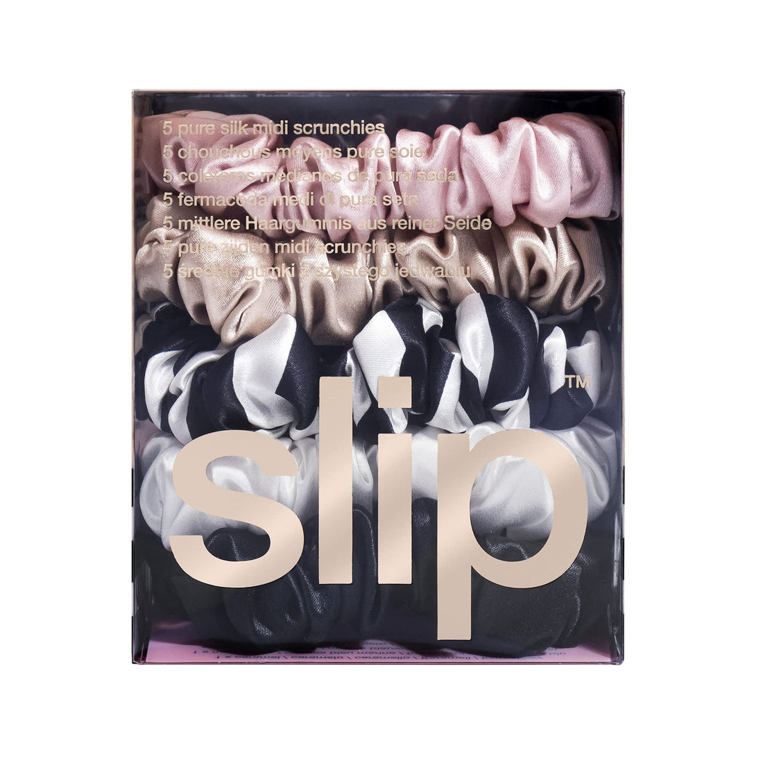SLIP Pure Mulberry 22 Momme Silk Midi 5 Scrunchies Hair Tie Multi-Pack Set