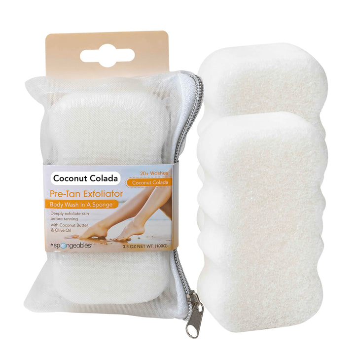 Spongeables Summer Ready Pre-tan Exfoliator, The Soap is In The Sponge, Coconut Colada, 2 Count, White