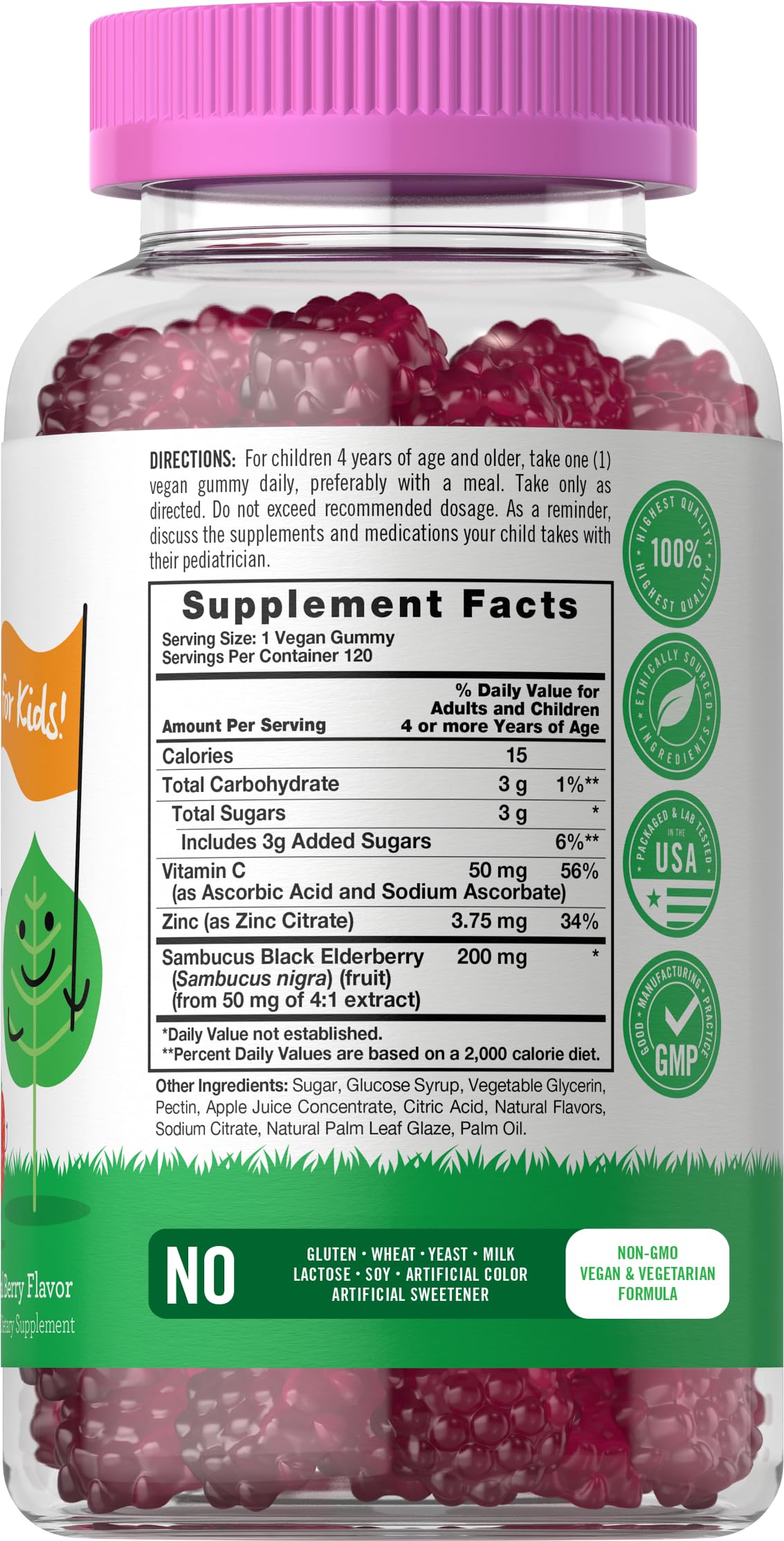 Carlyle Elderberry Gummies for Kids | 120 Count | Zinc and Vitamin C | Berry Flavor | Vegan, Non-GMO, and Gluten Free | by Lil' Sprouts