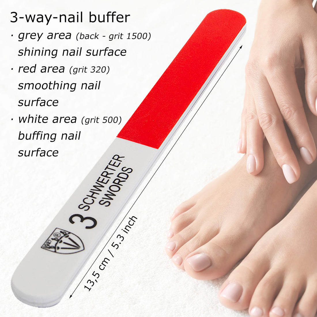 3 Swords Germany - Brand Quality Sapphire Metal Nail File Set (5 pcs.) with 3-Way Nail Buffer (1 pc.), Manicure Pedicure Finger & Toe Nail Care - Made in Solingen Germany (671)