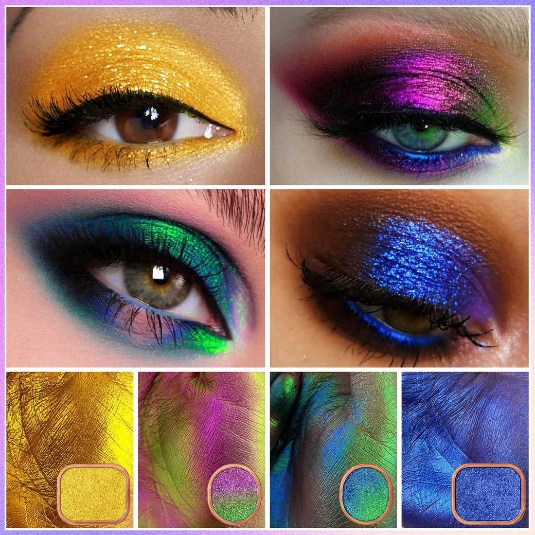 UCANBE Multichrome Chameleon Eyeshadow Makeup Palette, 4 Colors Holographic Metallic Glitter Eye Shadow Pallet, High Pigmented Creamy Duo Chrome Multidimensional Eye Make Up Kit