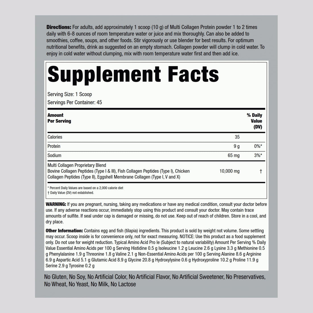 Piping Rock Multi Collagen Protein Powder | 16 oz Unflavored | 10,000mg Peptides Complex | Type i, ii, iii, v, x | Gluten Free, Non-GMO Supplement