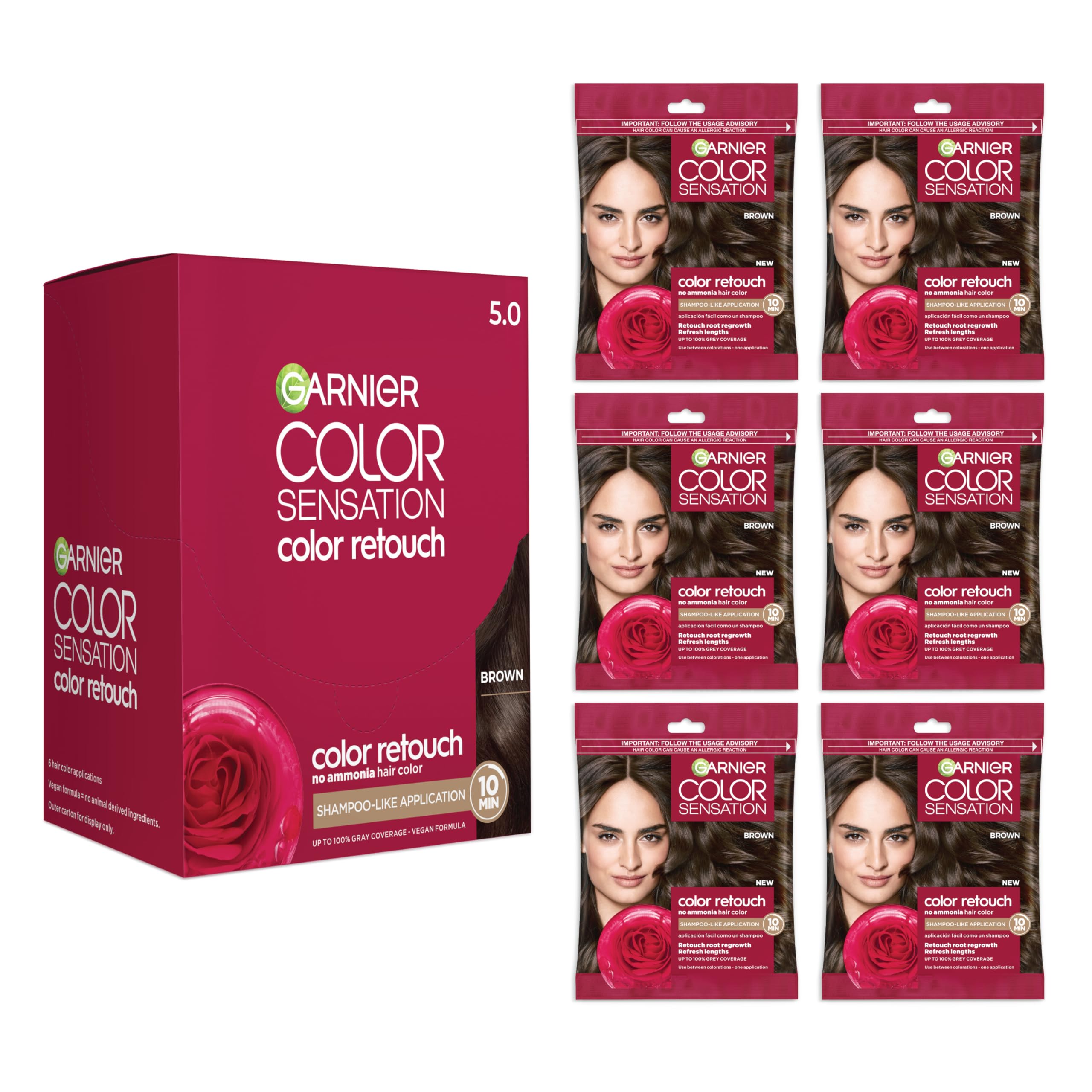 Garnier Color Sensation Color Retouch, Demi Permanent Hair Dye for Roots and Lengths with 100% Gray Coverage, Brown Hair Dye, Pack of 6
