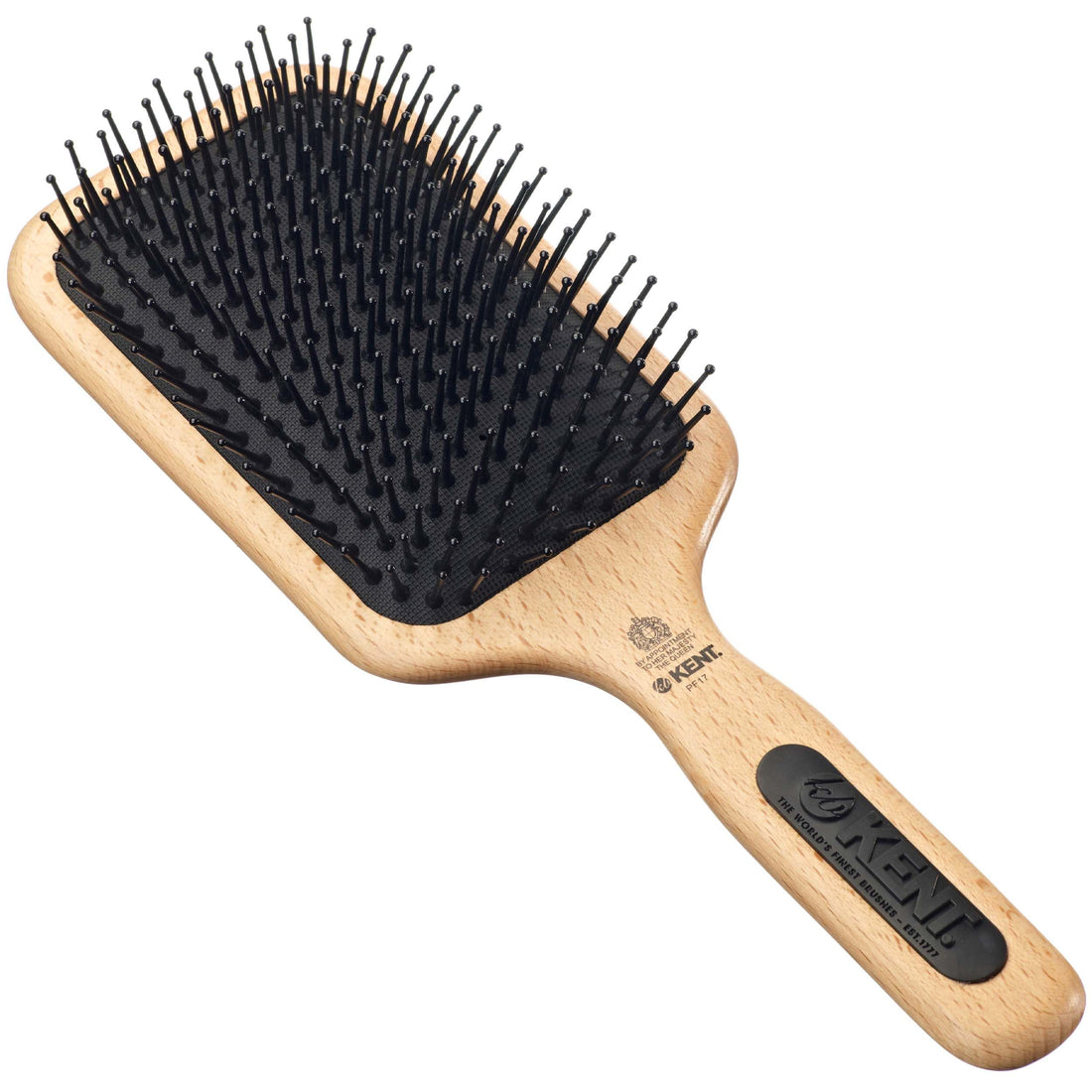 Kent PF17 Large Cushion Paddle Brush, Taming Fine Pins Hair - Detangling Long, Thick, Curly Hair, Scalp Massager, Growth Stimulator. Wet or Dry Use. Made in England