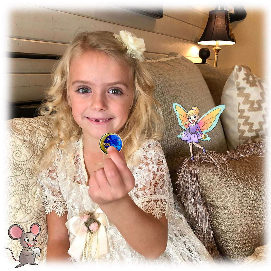Liphontcta Gold Tooth Fairy Coin Gift Keepsake with Tooth Fairy Story Video for Boys and Girls with Velvet Pouch
