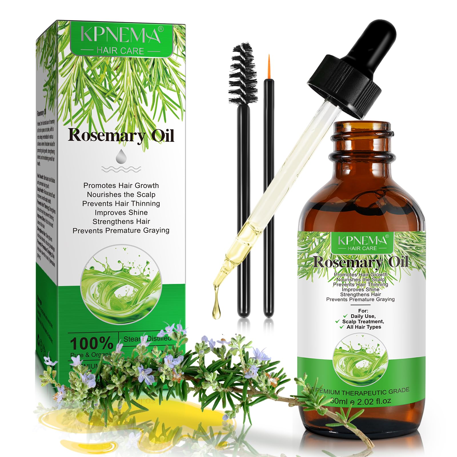 Rosemary Essential Oil for Hair Growth and Nourished Skin - 100% Pure Natural Multi-Purpose Oil (2.02 Fl Oz)