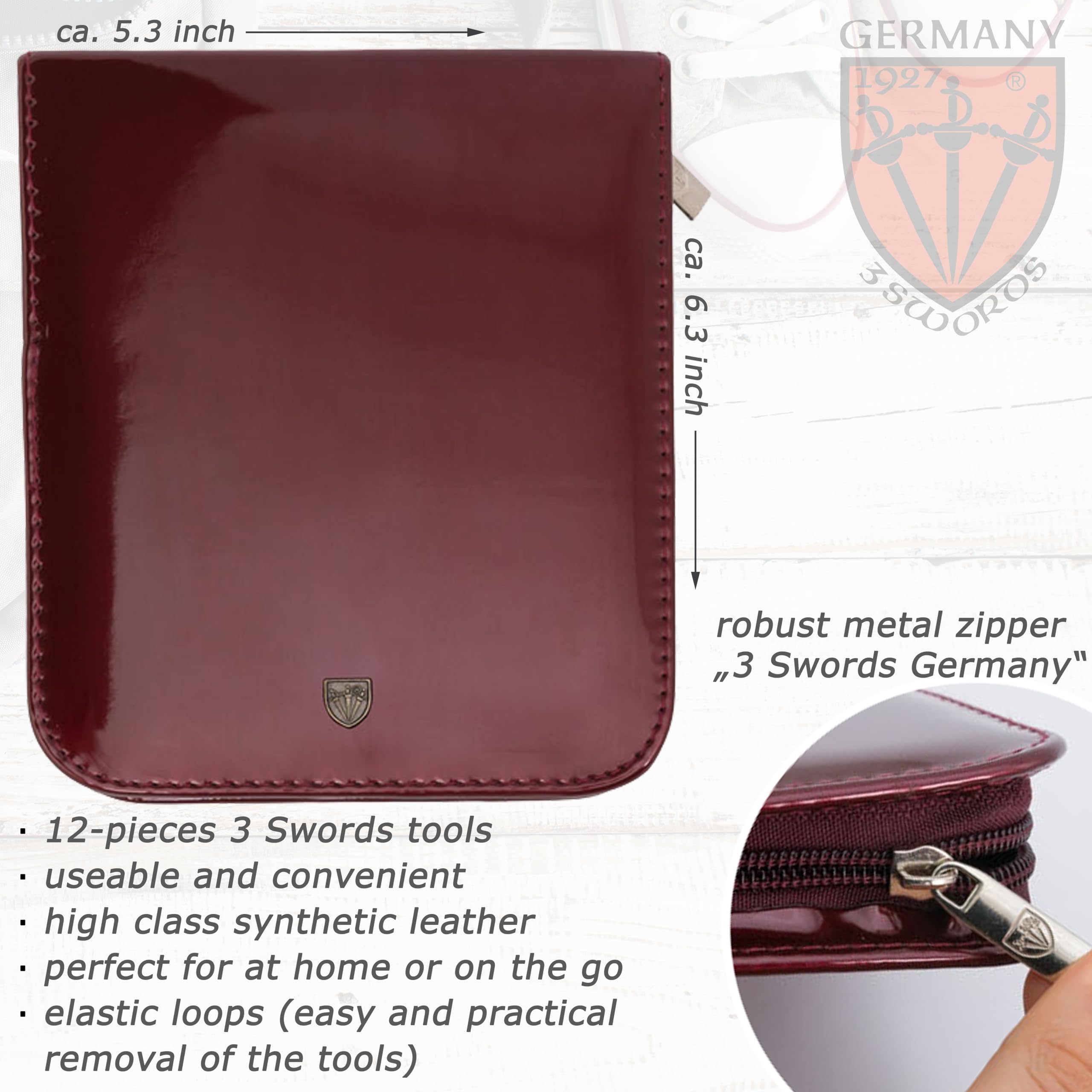 THREE SWORDS - Exclusive 12-Piece MANICURE - PEDICURE - GROOMING - NAIL CARE set / kit / case - Made in Solingen / Germany (000750)