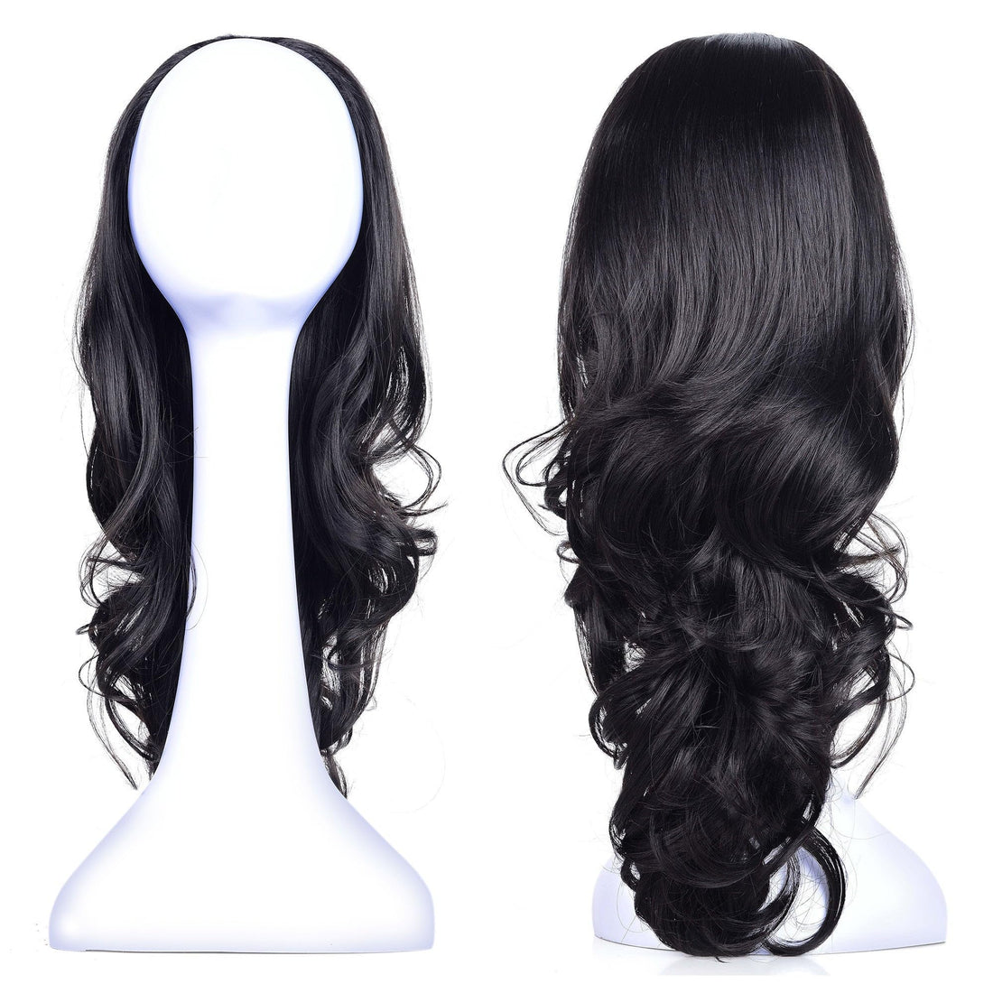 Onedor Women's 23-inch Curly 3/4 Half Wig Kanekalon Hair Synthetic Wigs with Comb on a Mesh Head Cap