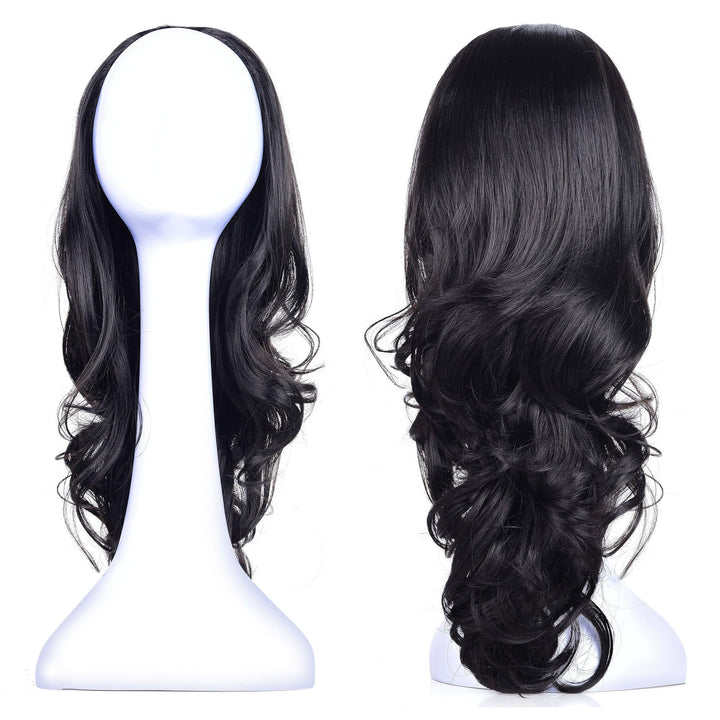 Onedor Women's 23-inch Curly 3/4 Half Wig Kanekalon Hair Synthetic Wigs with Comb on a Mesh Head Cap