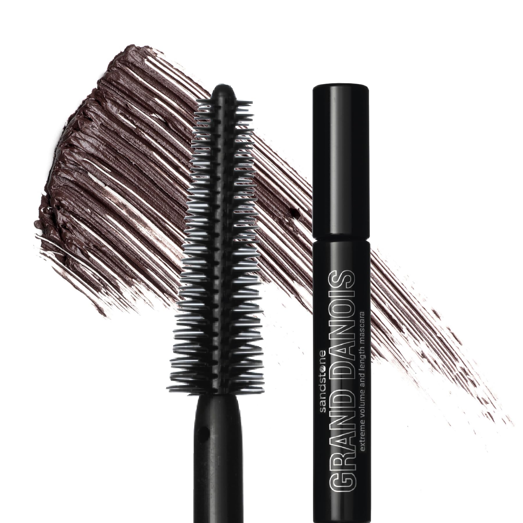 Sandstone Scandinavia Hypoallergenic Mascara Sensitive Eyes - Smudge-Proof, Sweatproof, Lengthening Mascara for Maximum Volume and Length - Vegan, Non Toxic Mascara (Brown, 9 ml)