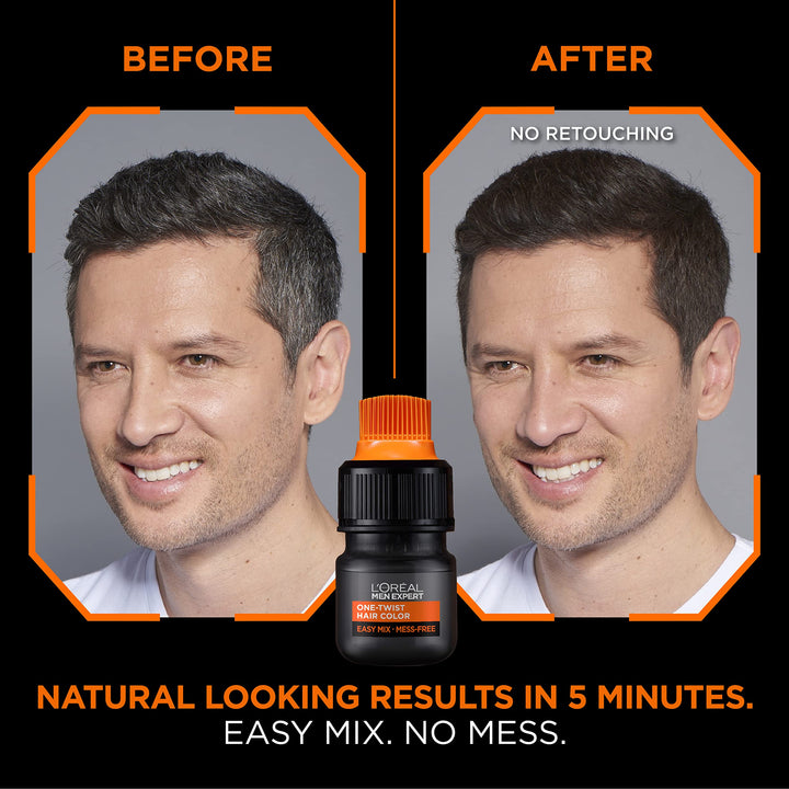 L’Oréal Paris Men Expert One Twist Mess Free Permanent Hair Color, Mens Hair Dye to Cover Grays, Easy Mix Ammonia Free Application, Dark Brown 03, 1 Application Kit