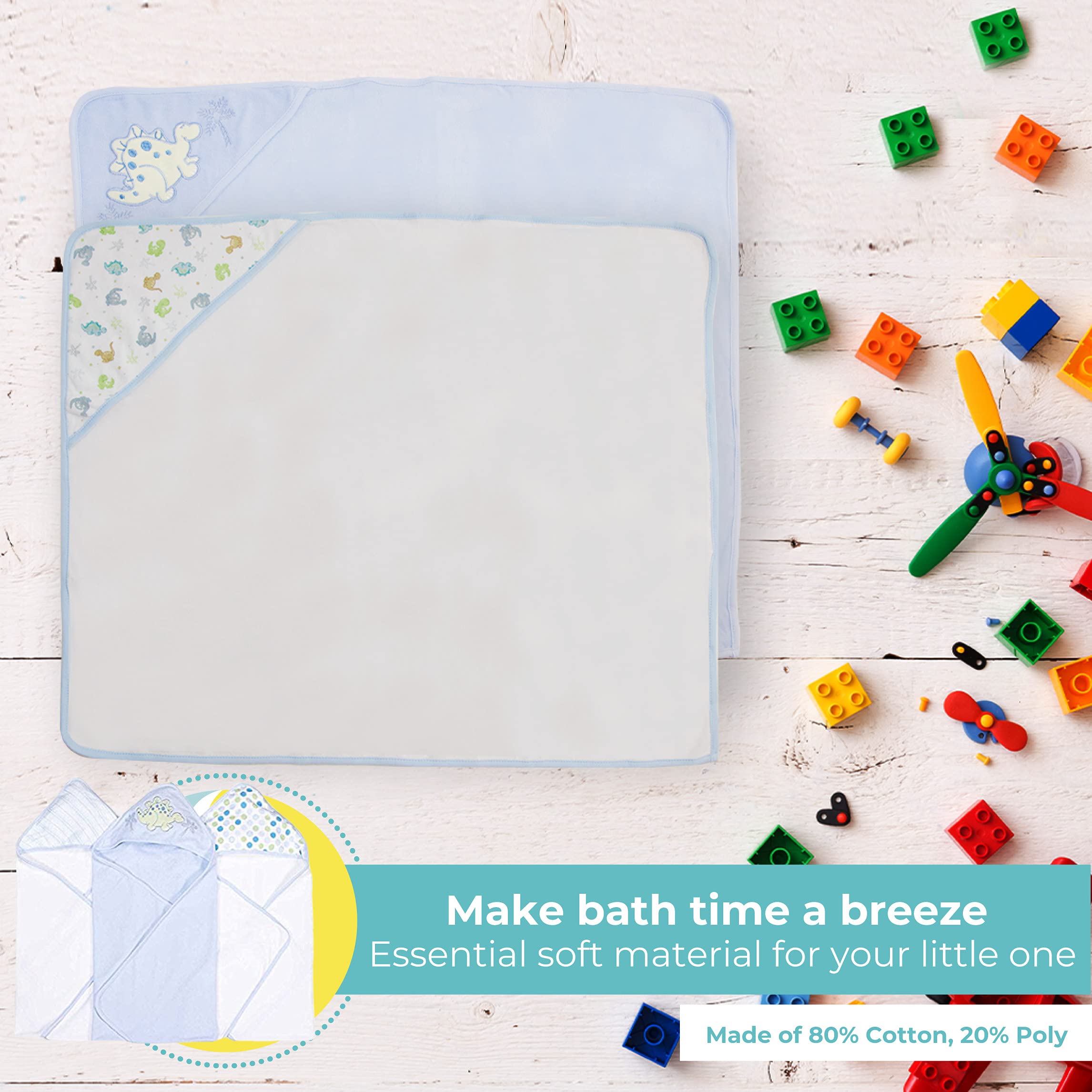 Spasilk Baby 3 Pack Soft Terry Hooded Towel Set for Newborn Boys and Girls Blue Dino, 26x30 Inch, (301-008)