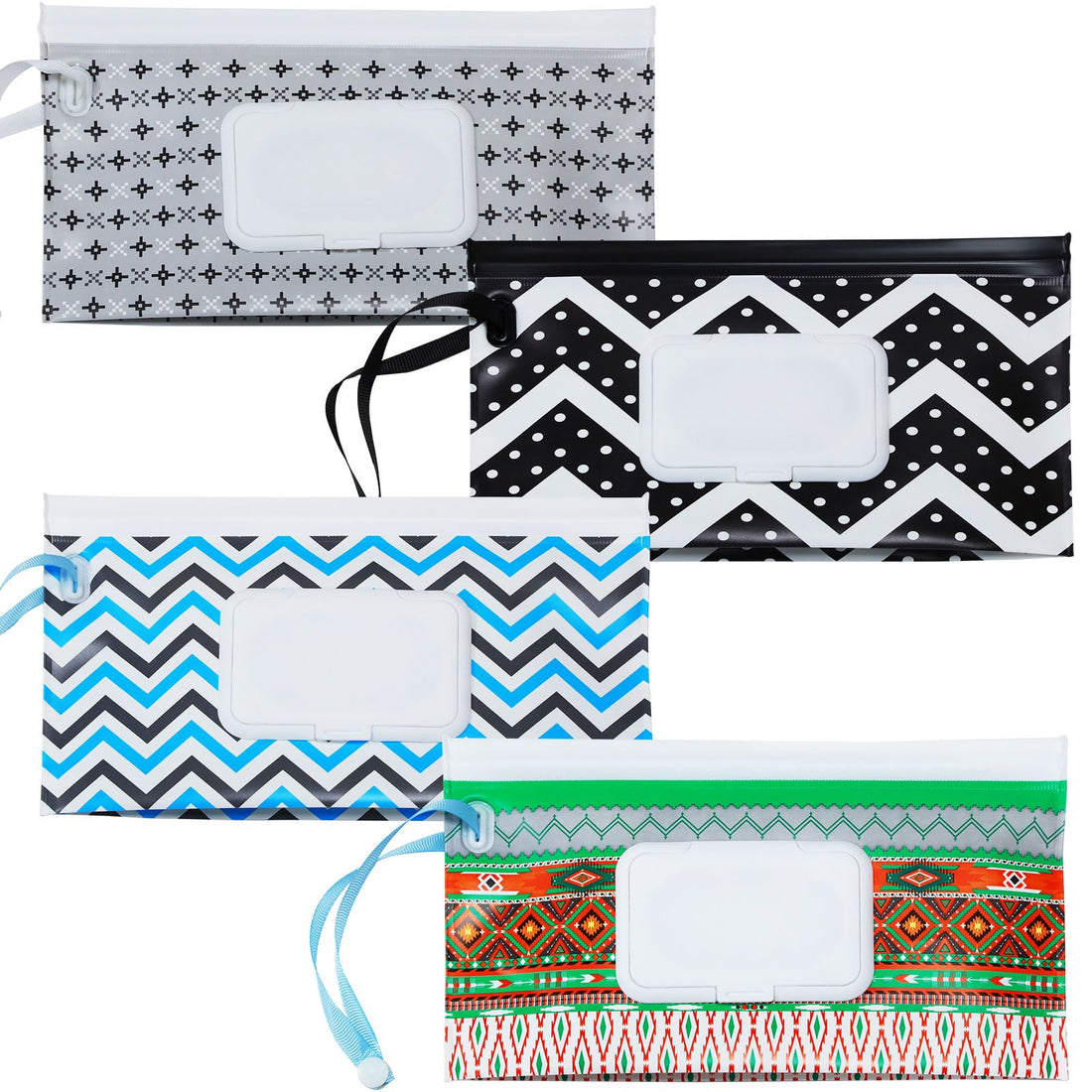 FAREVER Baby Wipe Dispenser, 4 Pack Portable Refillable Wipe Holder, Reusable Lightweight Wipes Container Case Holder for Travel Wet Wipe Pouch,Geometric