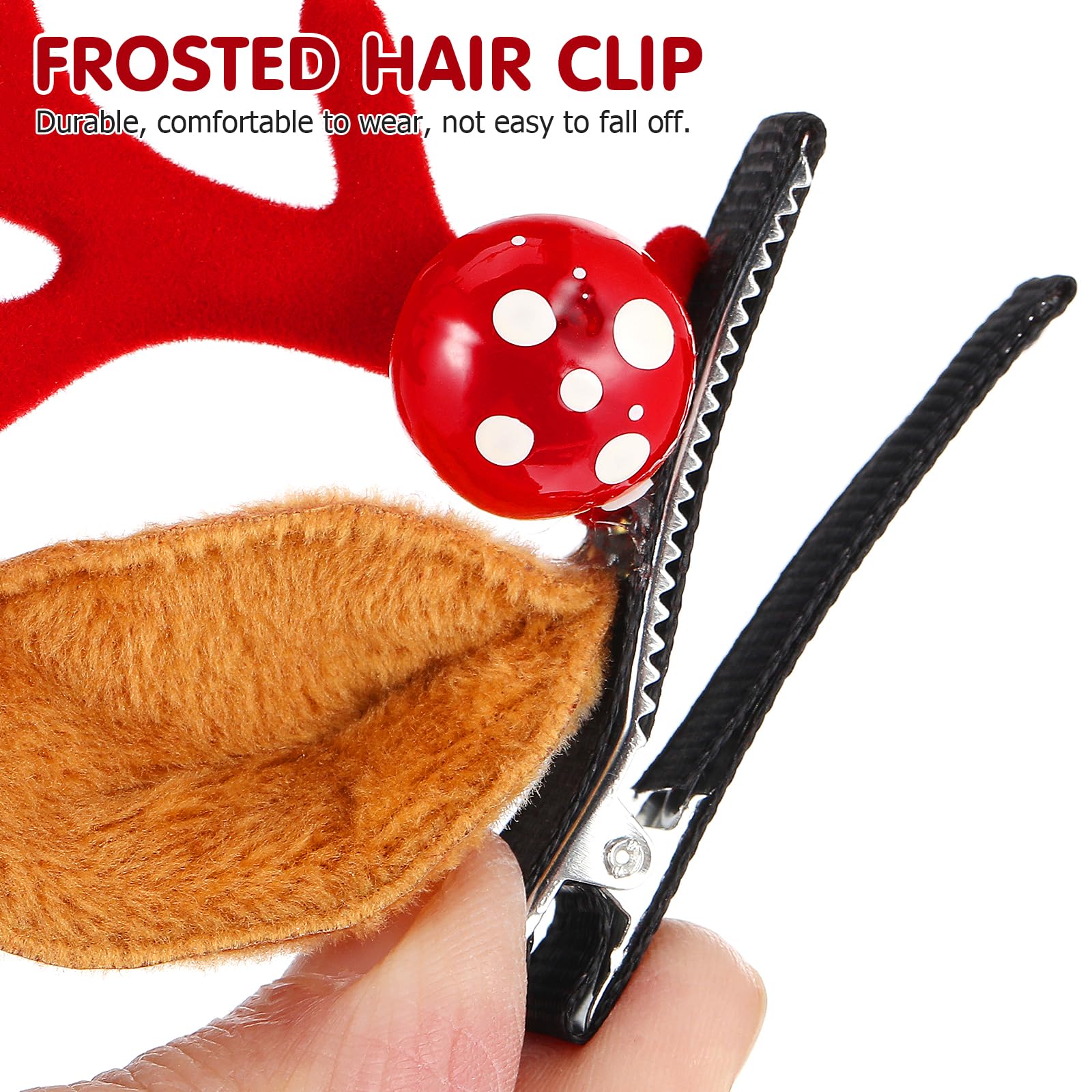 LEORX Antler Hair Clip 4 Pairs Cute Reindeer Hair Barrettes Alligator Deer Horn and Ears Hair Pins for Christmas Party (Red)