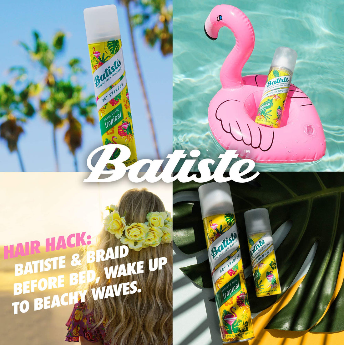 Batiste Dry Shampoo, Tropical Fragrance, 3 Count