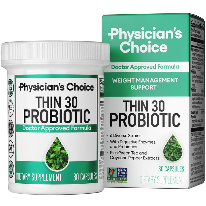 Physician's CHOICE Probiotics for Weight Management & Bloating - 6 Probiotic Strains - Prebiotics - Key ingredient Cayenne & Green Tea - Supports Gut Health - Weight Management for Women & Men - 30 CT