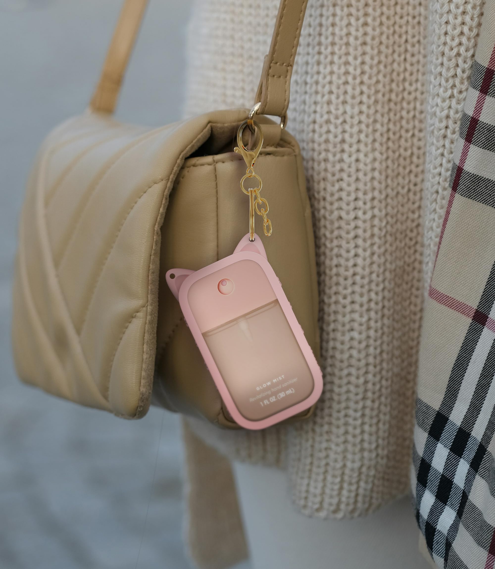 1 Pack Silicone Case Compatible with Touchland Hand Sanitizer Spray (Fit for 1 FL OZ/30 mL Ver), Portable keychain Cute Color Ears (Pink)