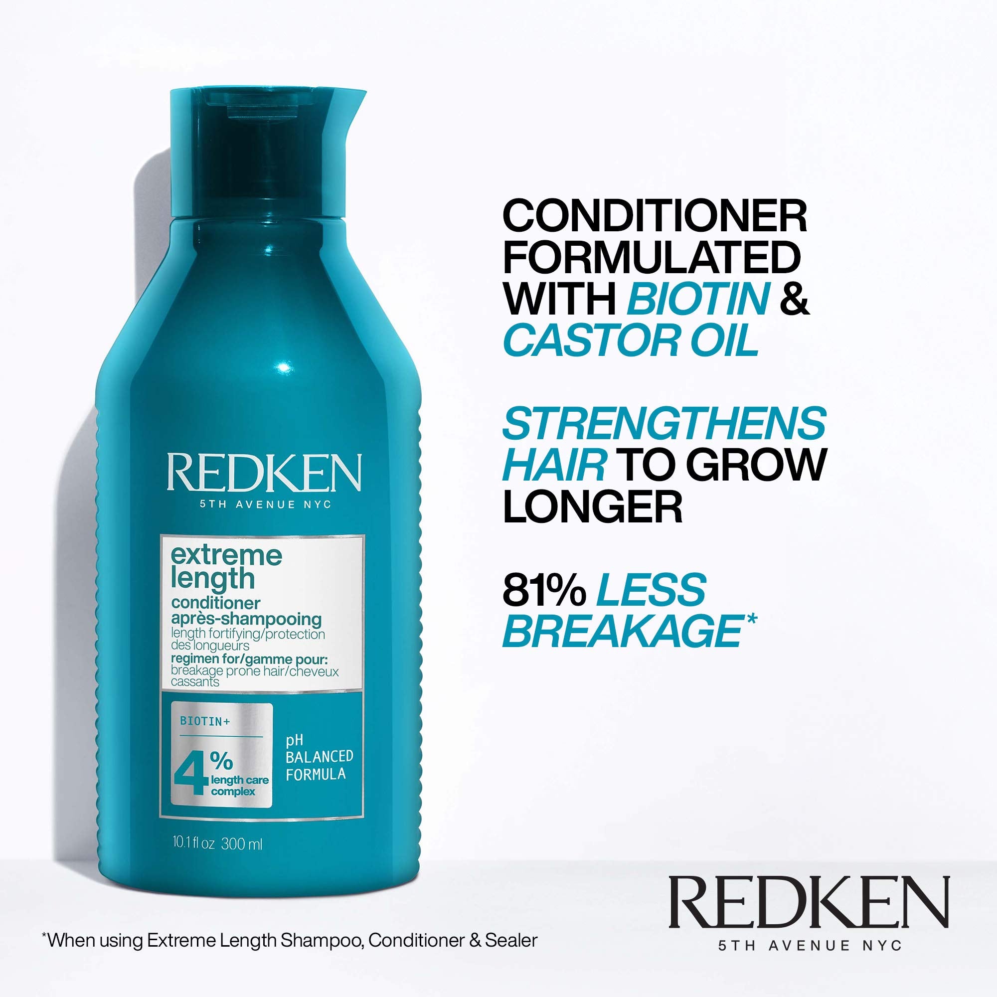 Redken Extreme Length Conditioner | For Hair Growth | Fortifies, Strengthens & Conditions Hair | Infused With Biotin | 10.1 fl. oz.