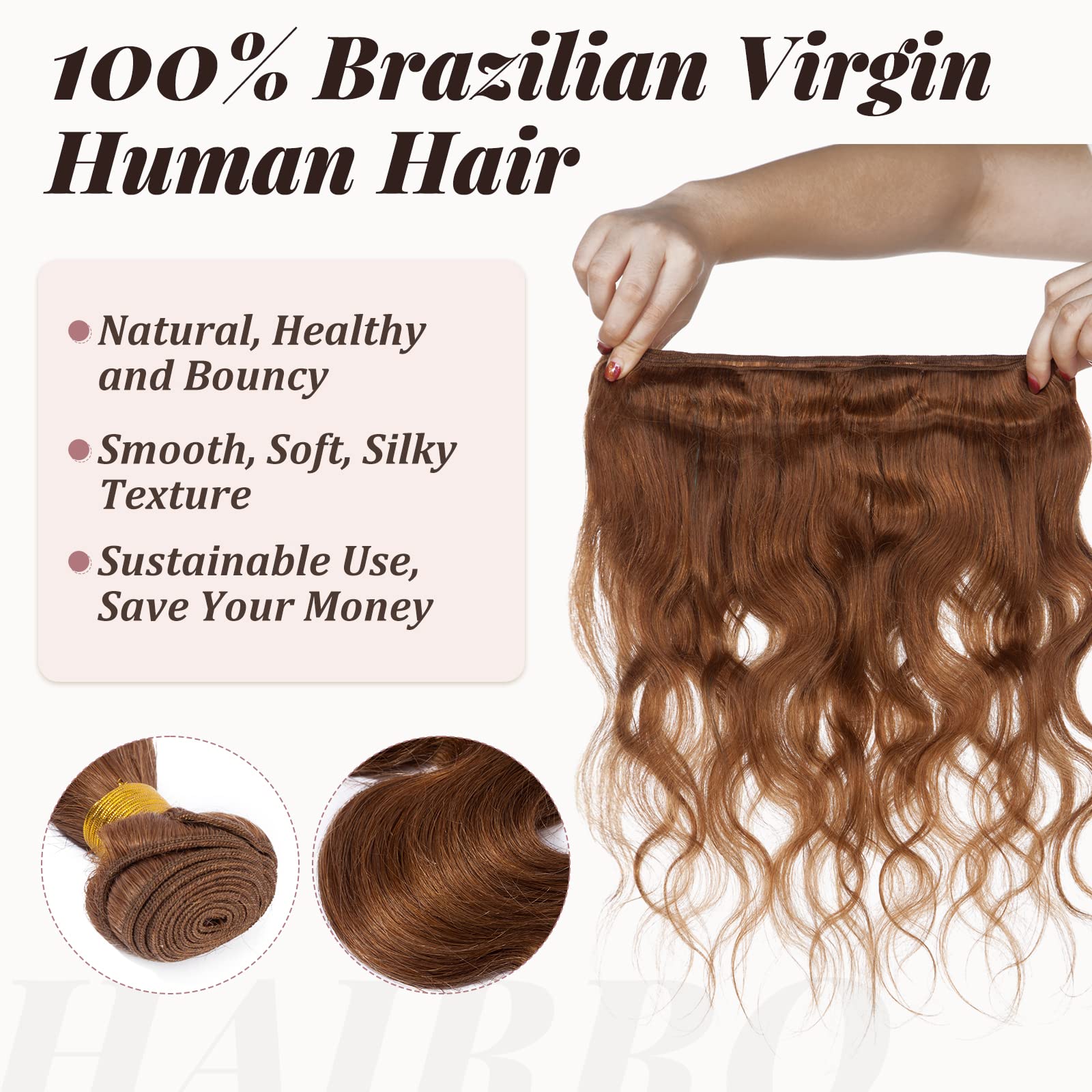 Body Wave Hair One Bundle 100% Human Hair Wavy Sew in Weft Extensions 20 Inch 100g/bundle Peruvian Virgin Hair Weave #30 Auburn