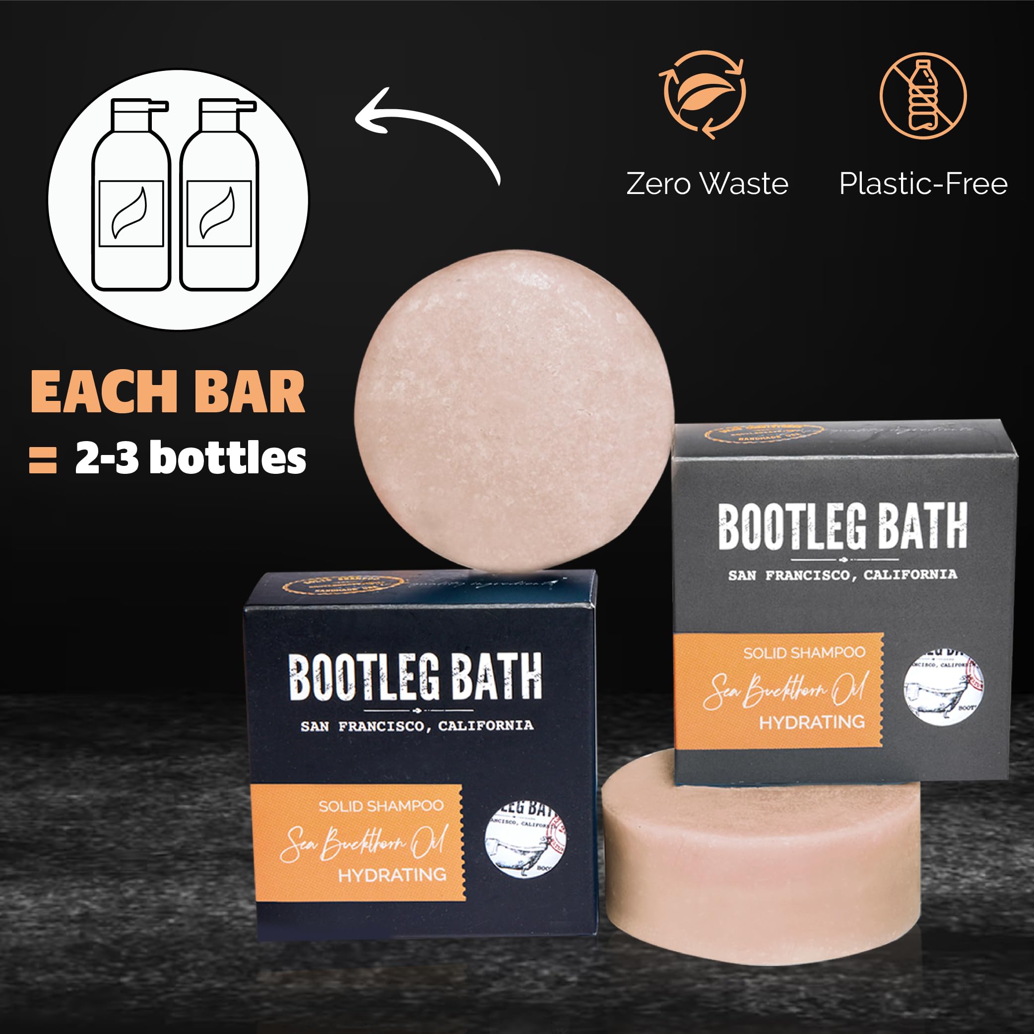 BOOTLEG BATH Hydrating Shampoo and Conditioner Bar with Sea Buckthorn Oil and Aloe Vera Extract, Vegan, Sulfate-Free, Phthalate-Free, Paraben-Free, Eco Friendly, 2.2 oz bar