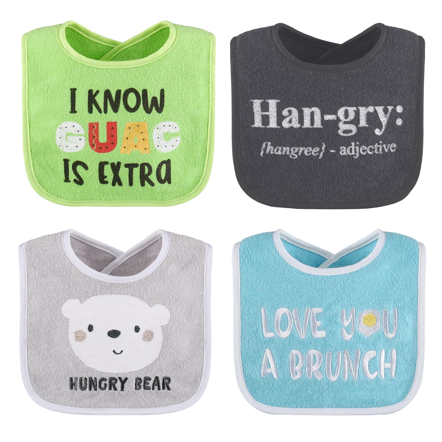 The Peanutshell Baby Boy or Girl Terry Bibs Set of 10-100% Cotton, Soft, Absorbent Baby Bibs, Unisex Toddler Boy or Girl Set, Newborn & Infant - Han-Gry