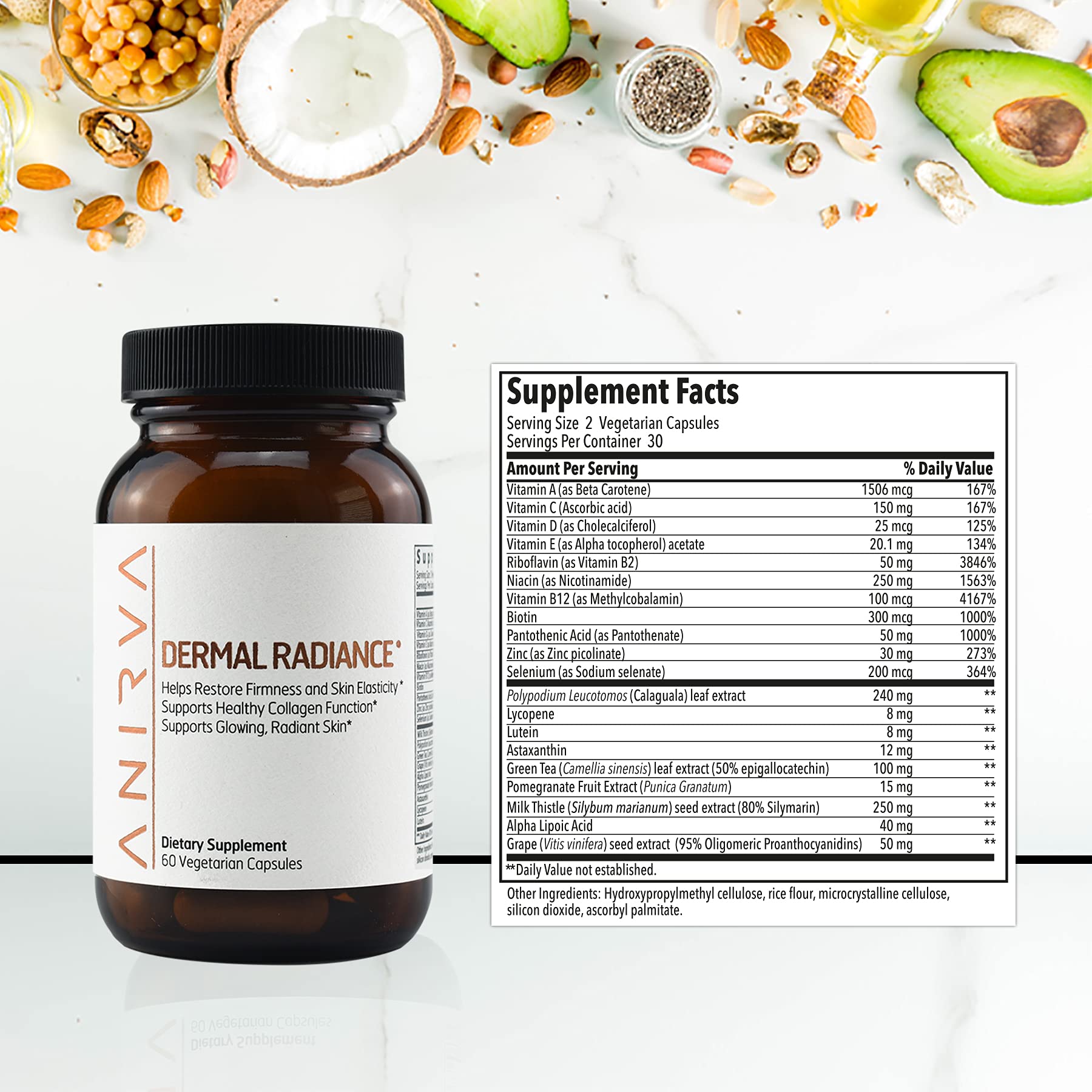 ANIRVA Skin Supplement with Antioxidants, Health and Beauty Supplements with Multivitamins for Glowing Skin, Anti Aging Vitamins Dermal Radiance