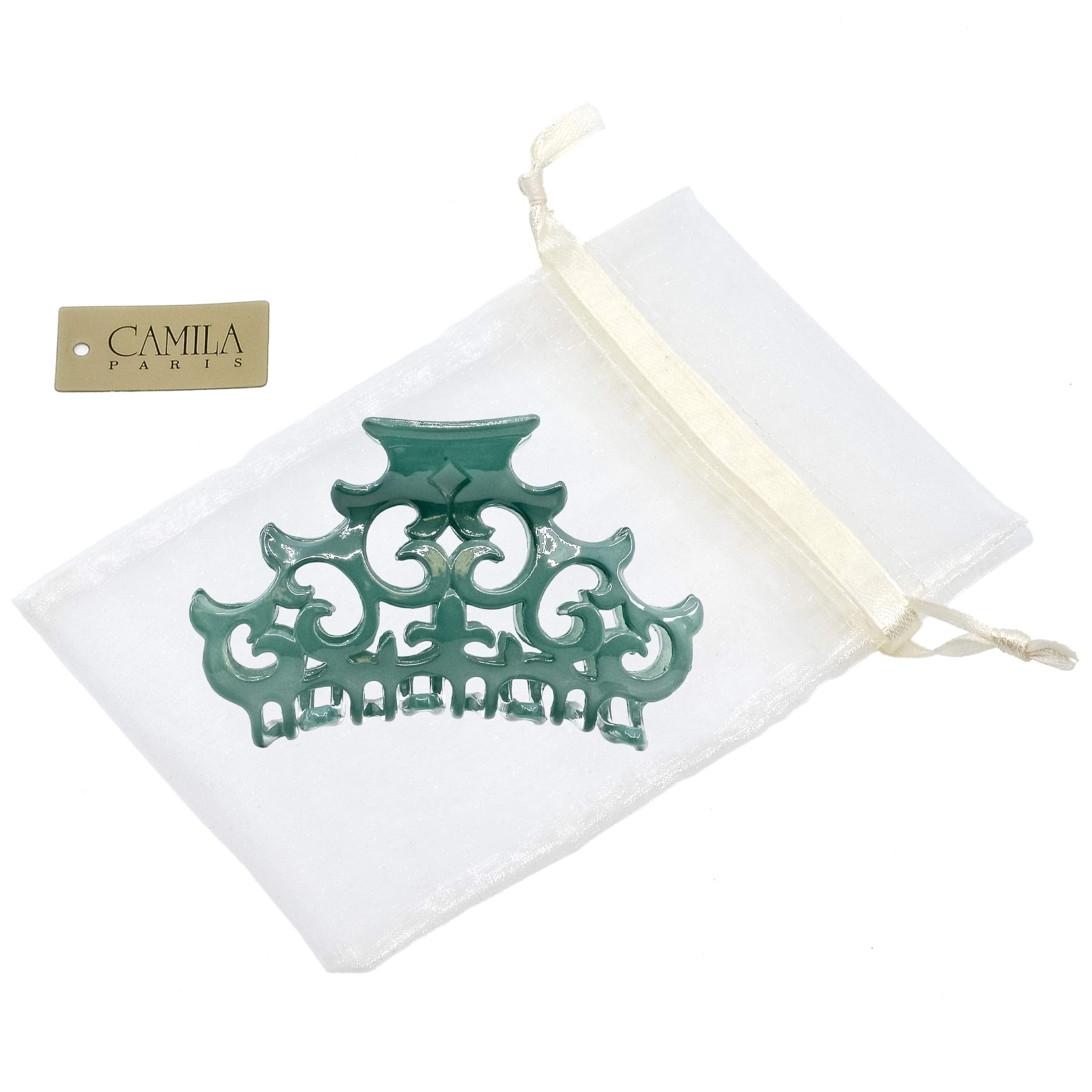 Camila Paris French Hair Clips for Women, Large Green, Antique, Girls Hair Claw Clips Jaw Fashion Durable and Styling Hair Accessories for Women, Made in France