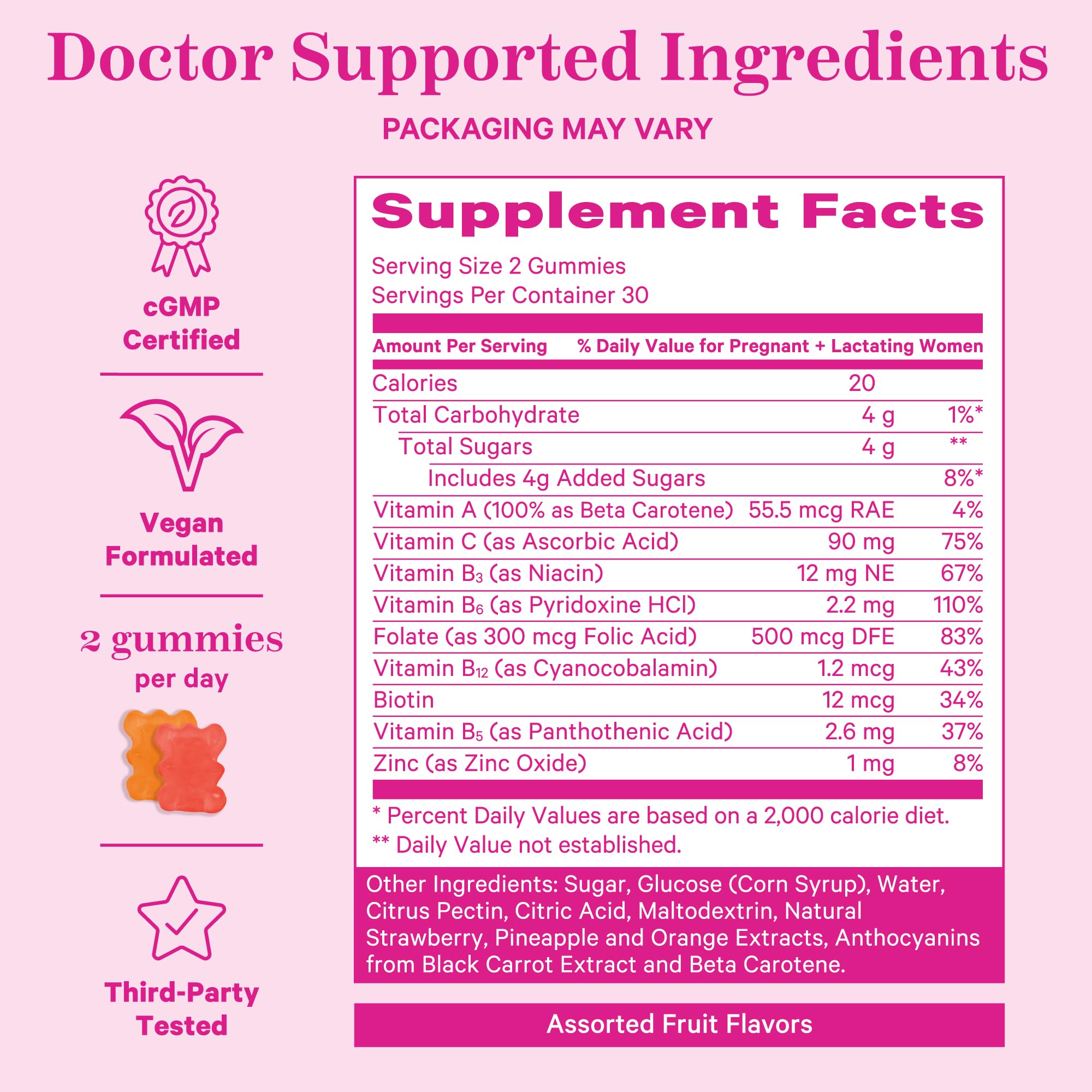 Pink Stork Prenatal + Postnatal Gummy Vitamins for Women - Multivitamin for Pregnancy + Postpartum Recovery - 60 Gummies