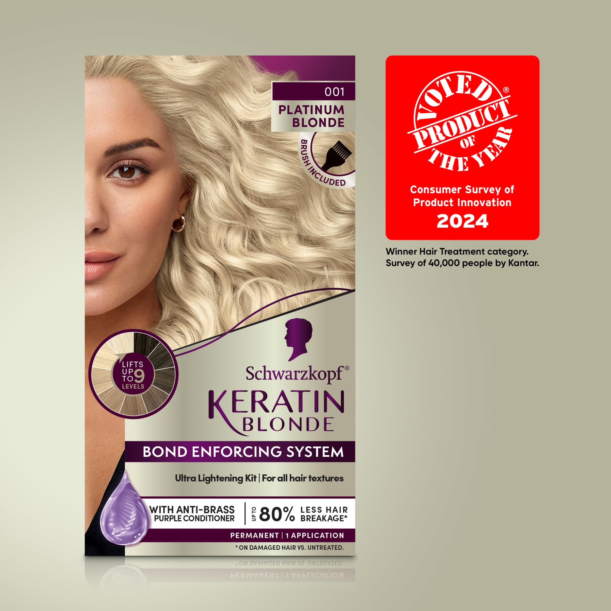Schwarzkopf Keratin Blonde Hair Dye Platinum Blonde 001, Ultra Lightening Kit, 1 Application - Hair Bleach Enriched with Keratin, Lightens up to 9 Levels and Protects Hair from Breakage**