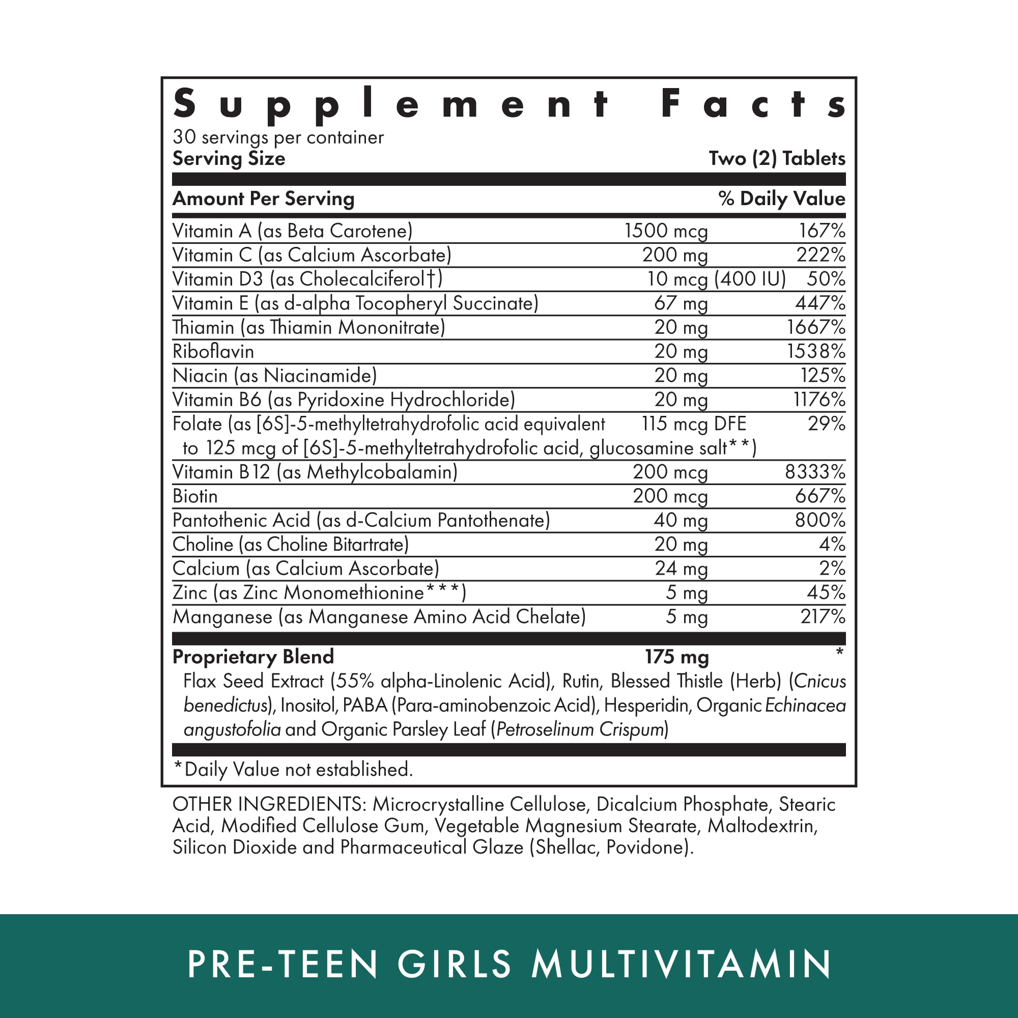 MICHAEL'S Health Naturopathic Programs Pre-Teen Girls - 60 Vegetarian Tablets - Daily Multivitamin for Healthy Growth & Development - Kosher - 30 Servings