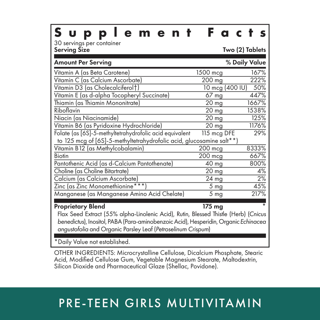 MICHAEL'S Health Naturopathic Programs Pre-Teen Girls - 60 Vegetarian Tablets - Daily Multivitamin for Healthy Growth & Development - Kosher - 30 Servings