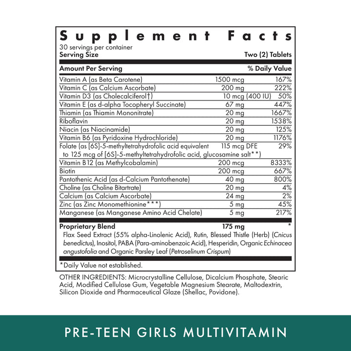 MICHAEL'S Health Naturopathic Programs Pre-Teen Girls - 60 Vegetarian Tablets - Daily Multivitamin for Healthy Growth & Development - Kosher - 30 Servings