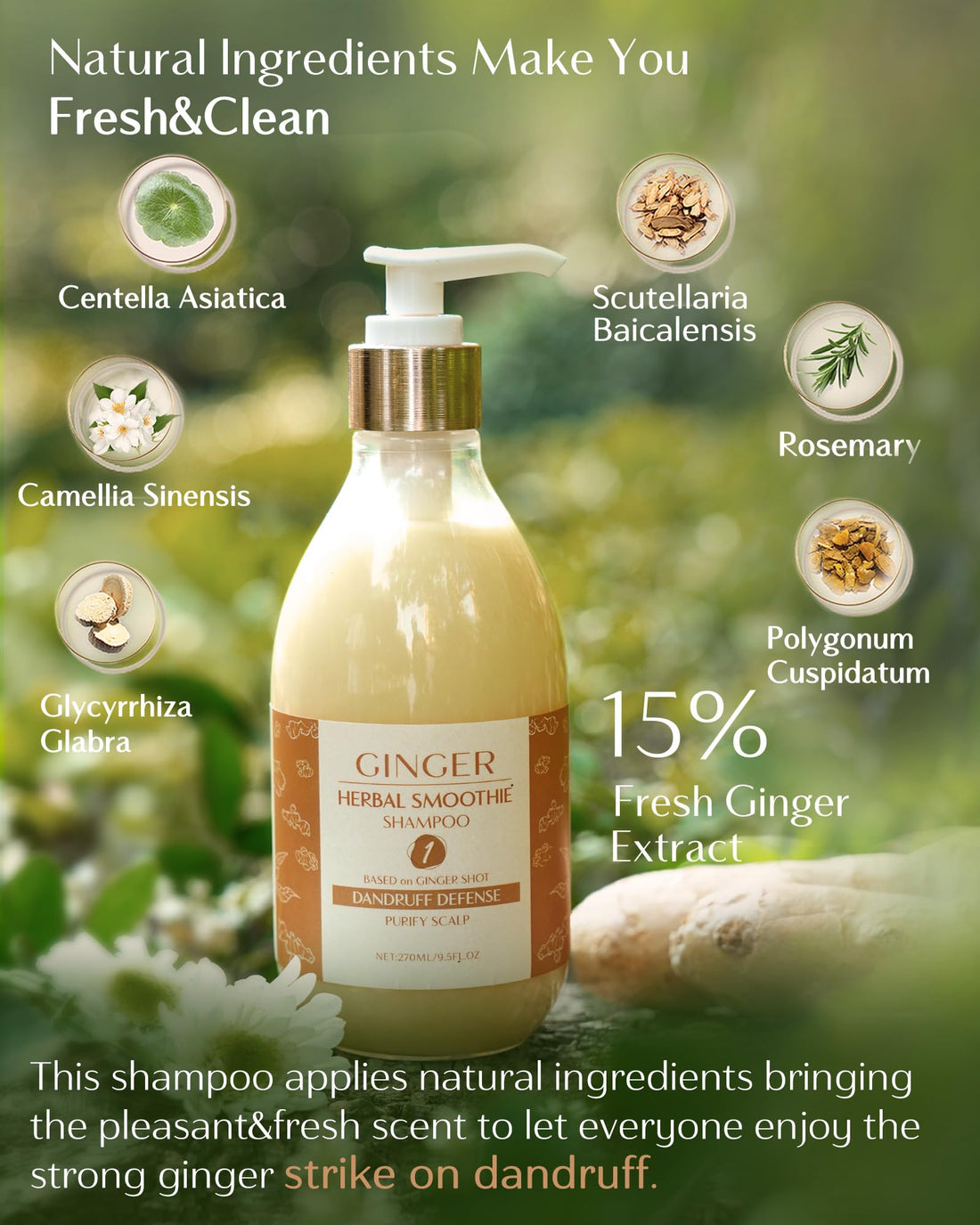 YANIBEST Anti Dandruff Shampoo Natural Formula Ginger Shampoo, Organic Shampoo, Improve Scalp Environment, for Clarifying Strengthen Moisturize, Itch-free