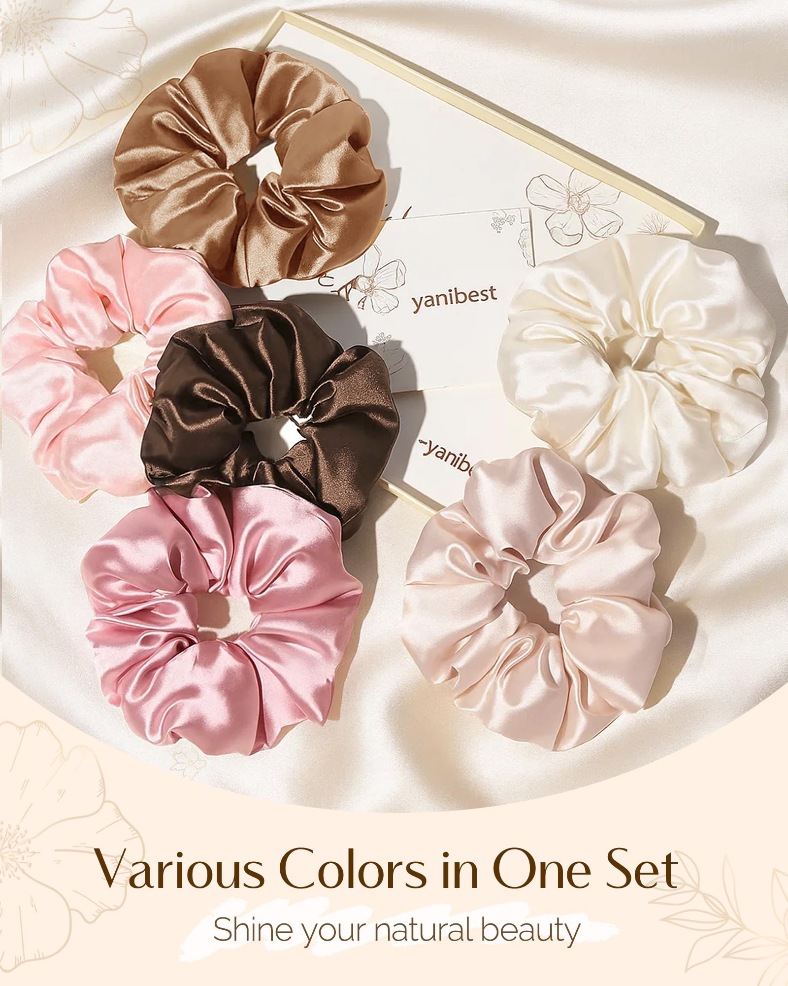 Yanibest 8 Pcs Satin Scrunchies - Silk Scrunchies Ponytail Holders, Soft Satin Hair Ties No Damage,Hair Accessories for Women Girls